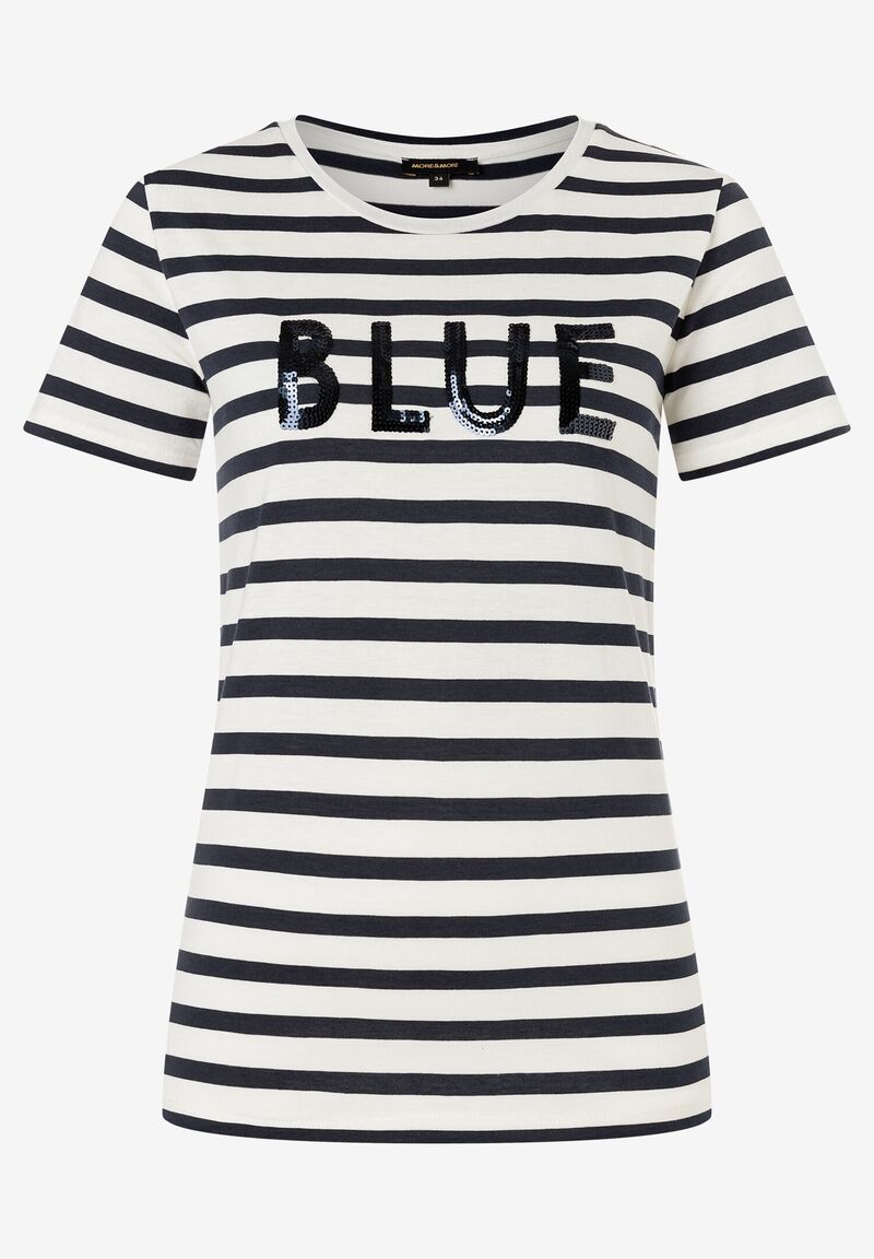 gestreiftes T-Shirt mit Paillettenschrift