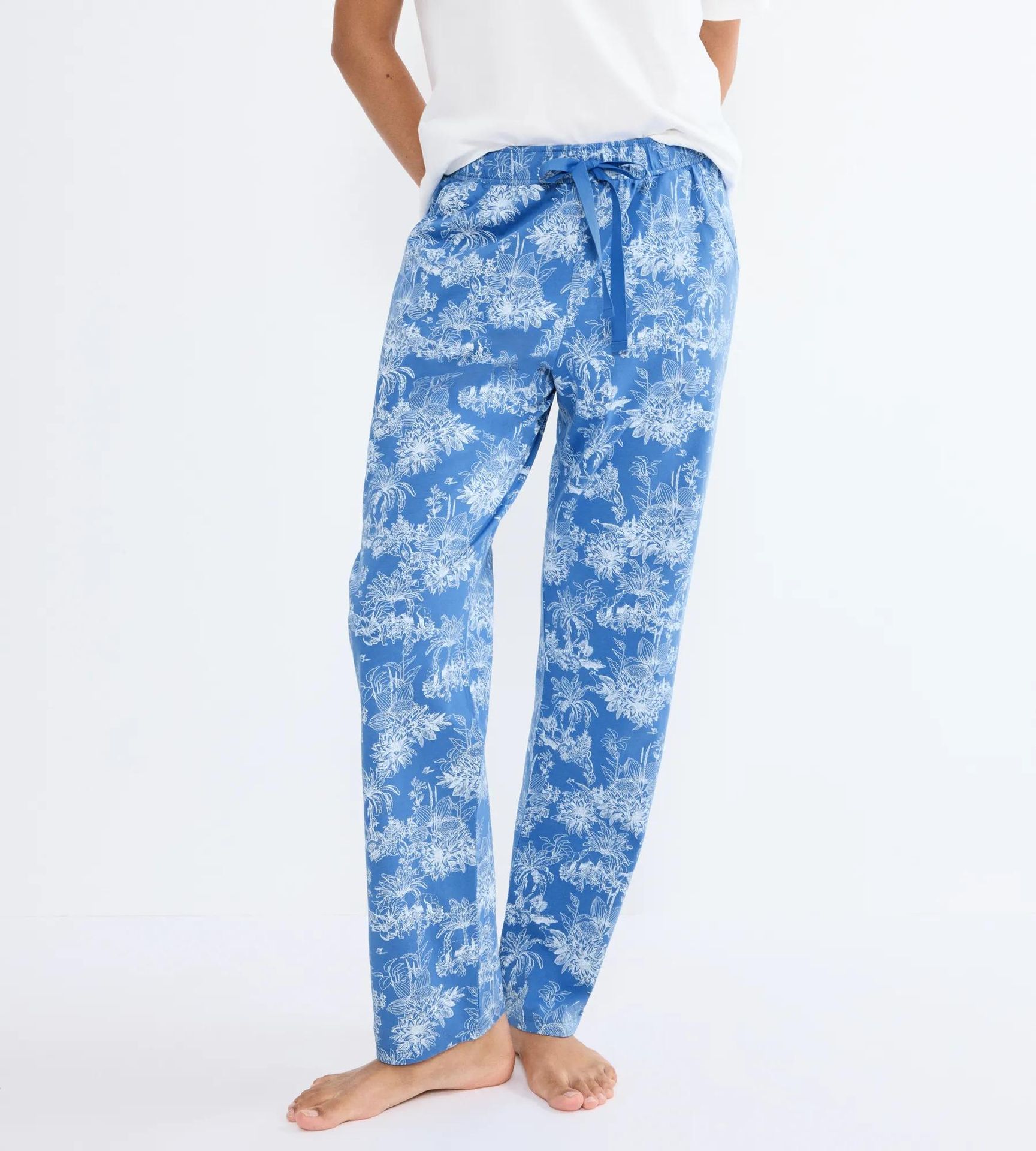 lange Sleepwear-Hose mit Allover-Lingerie-Muster aus reinem Baumwoll-Jersey