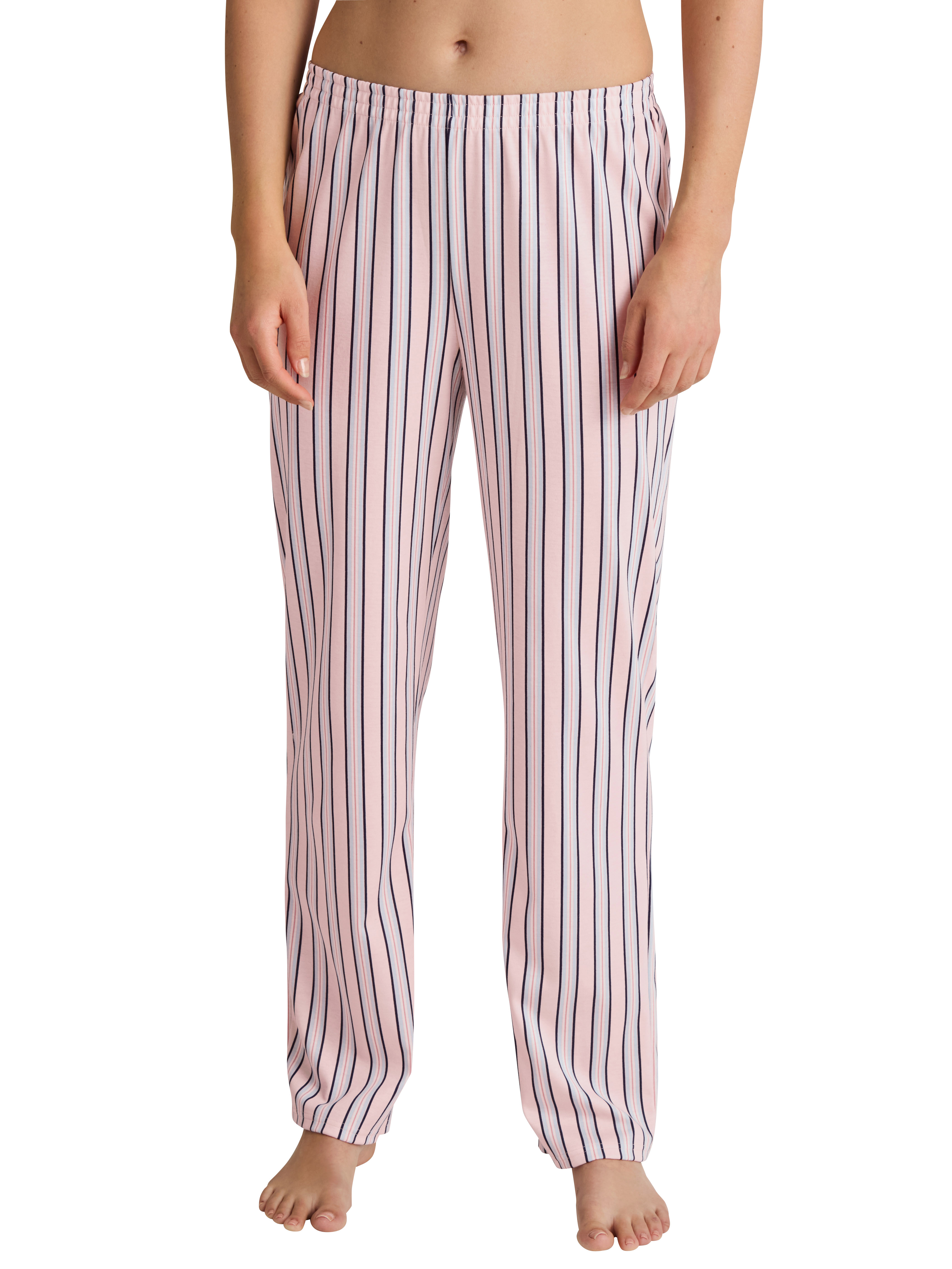 lange gestreifte Damen-Night-Hose aus reinem Bumwoll-Jersey