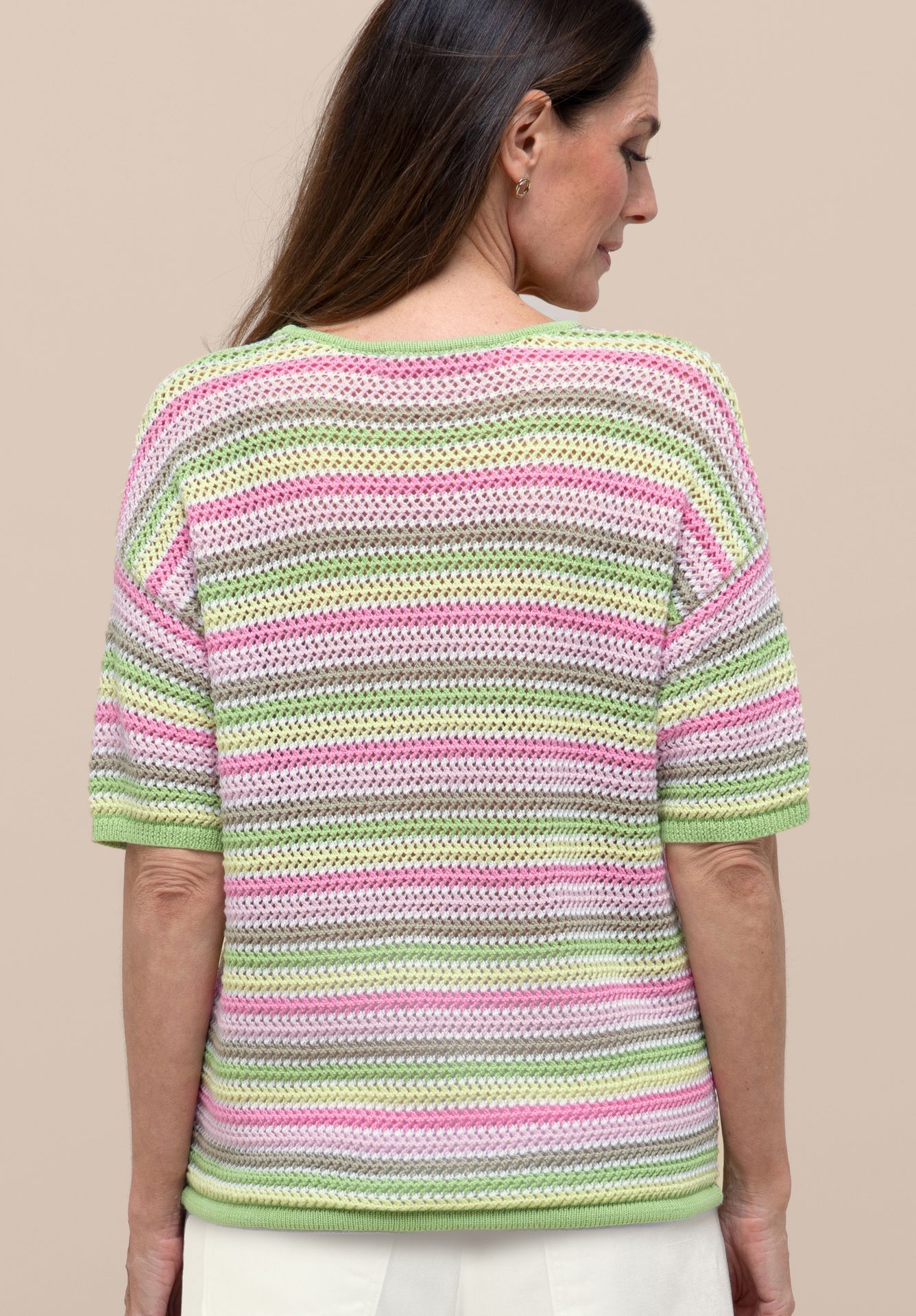 Halbarm-Strickpullover "OLINDE" im stylischen Streifendessin aus reiner Baumwolle