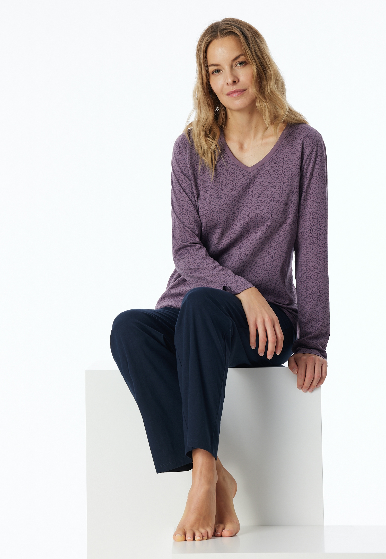 Single-Jersey Damen-Schlafanzug lang
