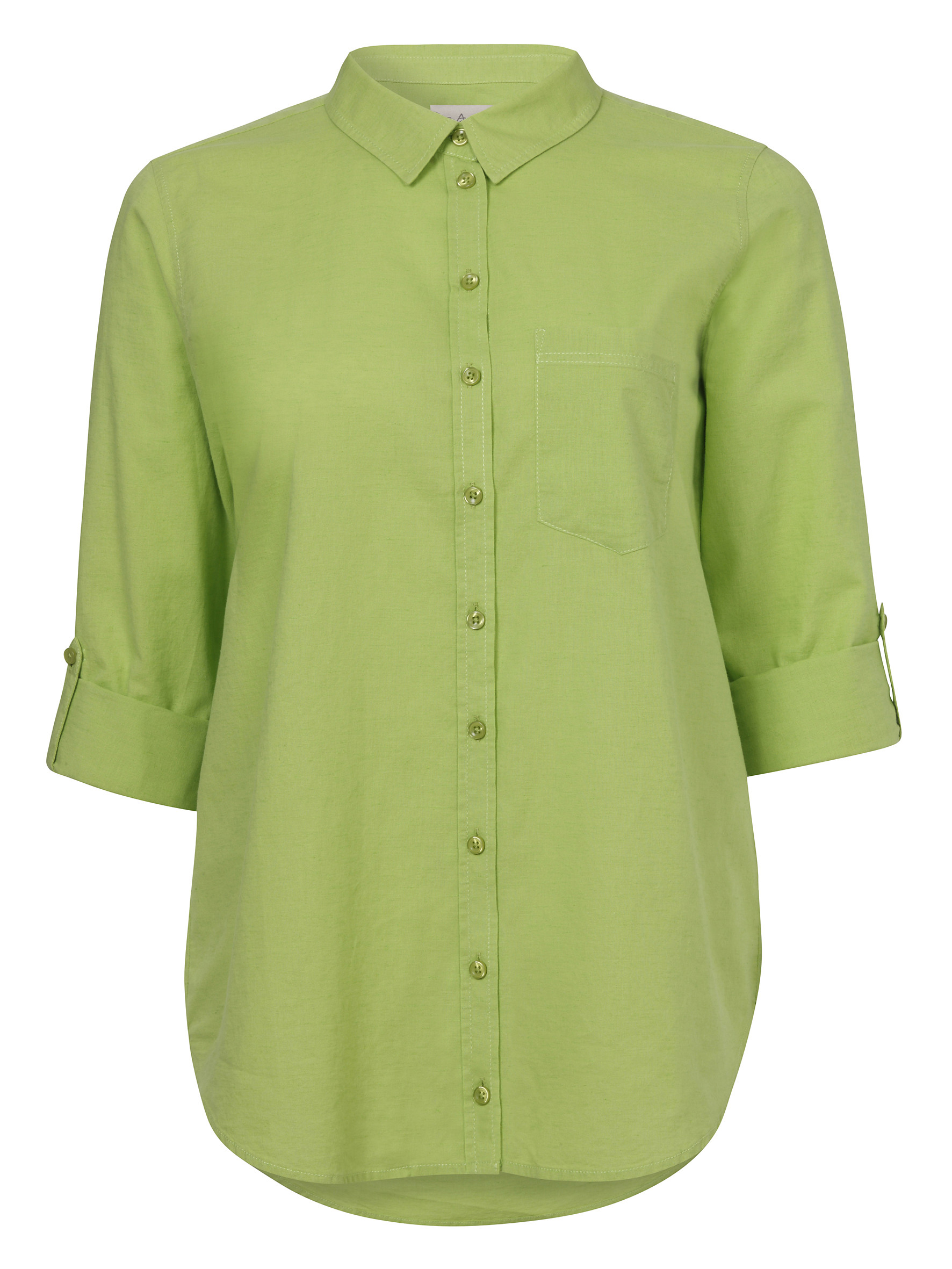 Baumwoll-Leinen-Bluse mit Hemdkragen und Krempelarm