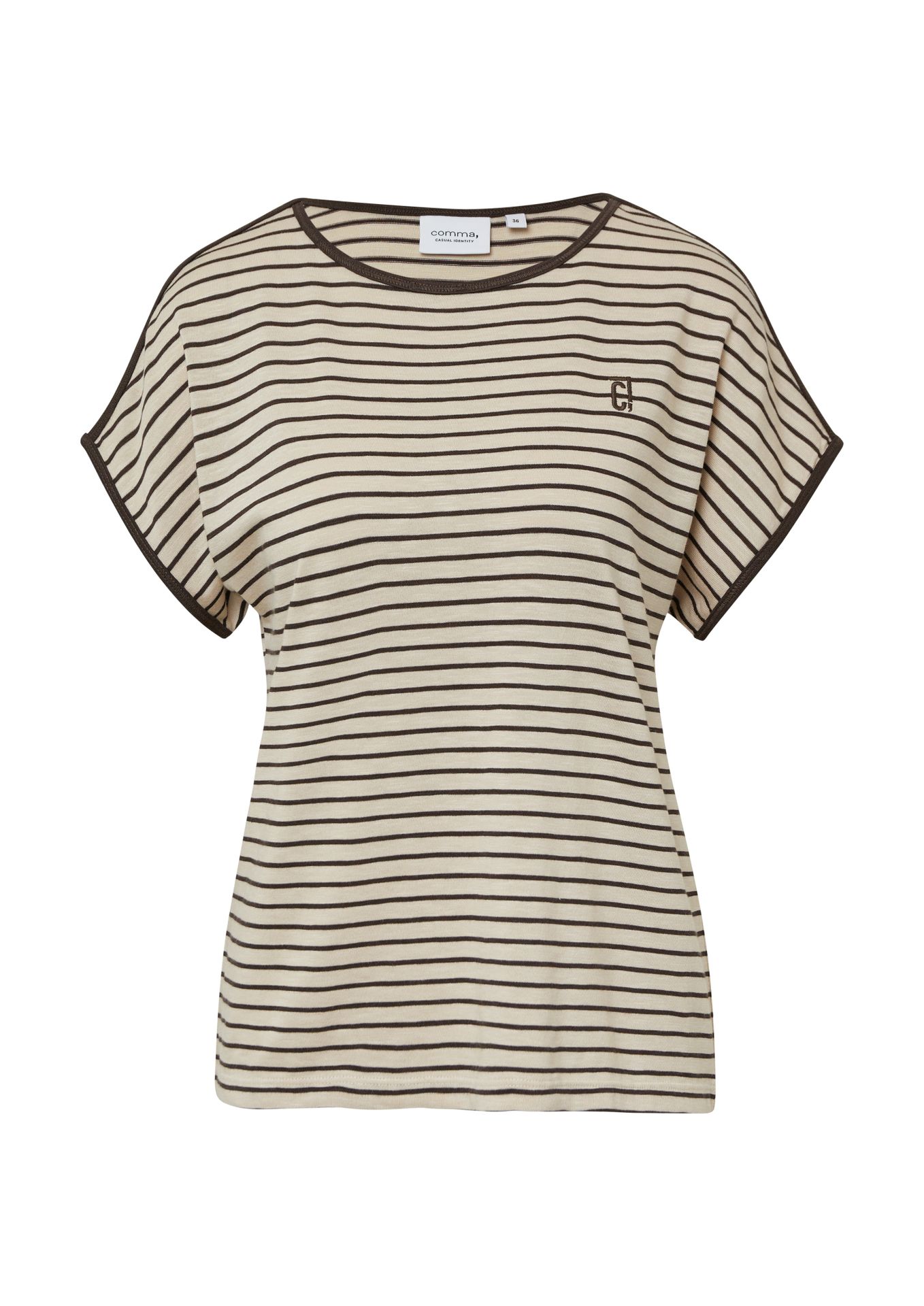 Ringel-T-Shirt mit Kontrast-Paspeln aus Baumwoll-Mix