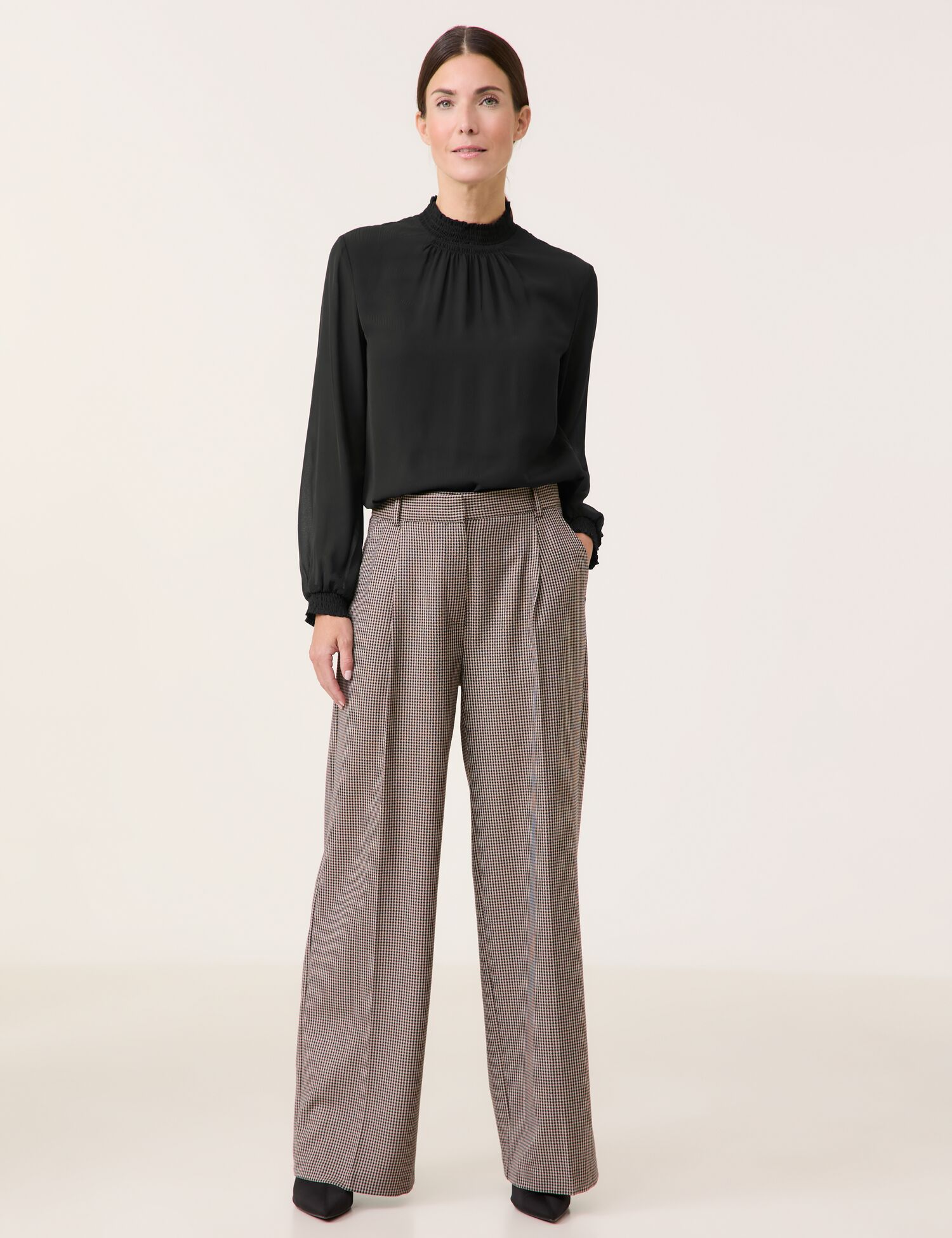 Weite Marlene-Hose mit Hahnentritt-Muster