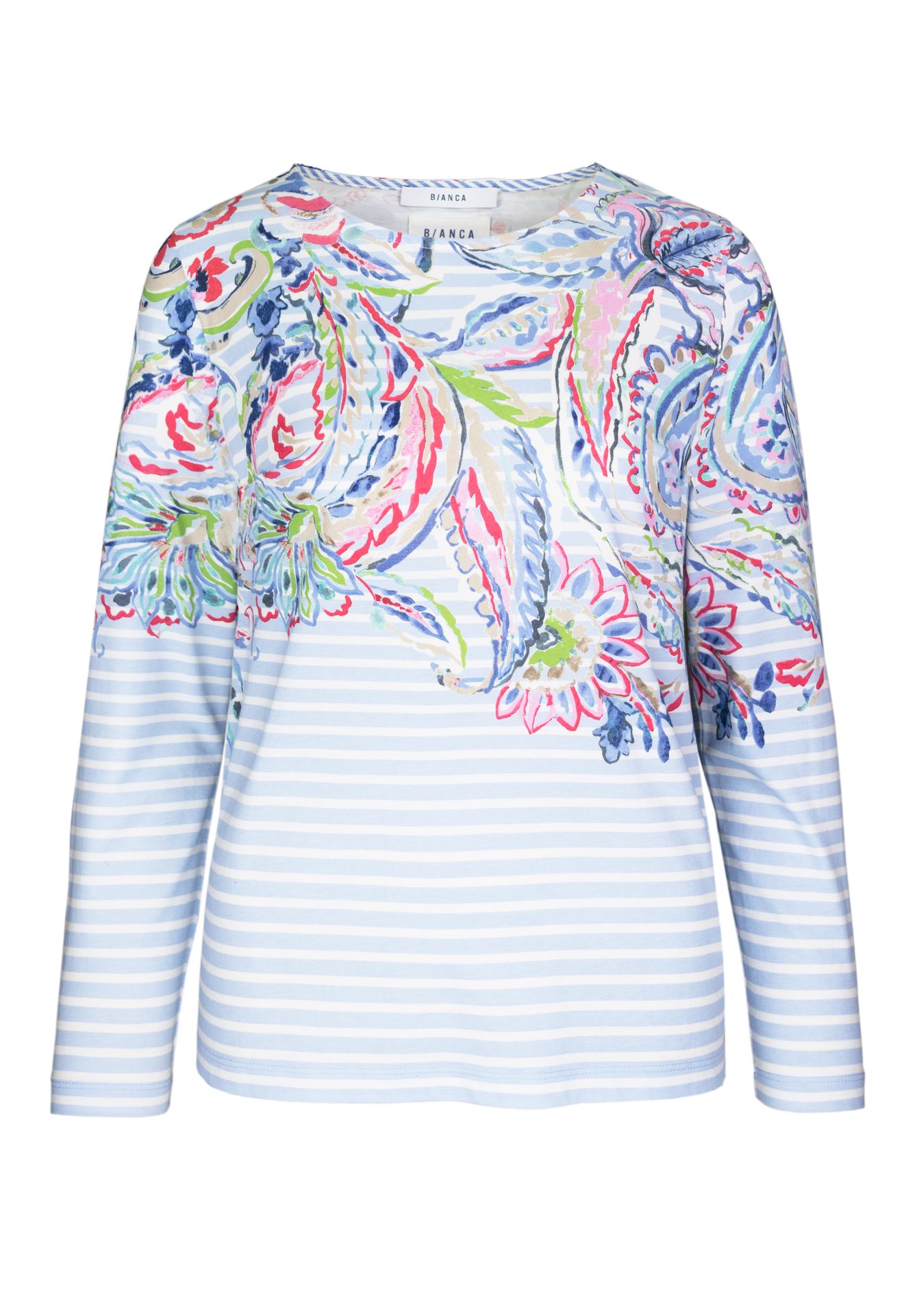Langarmshirt "DAMI" im Ringeldesign mit platziertem Paisley-Print aus Baumwoll-Modal-Mix