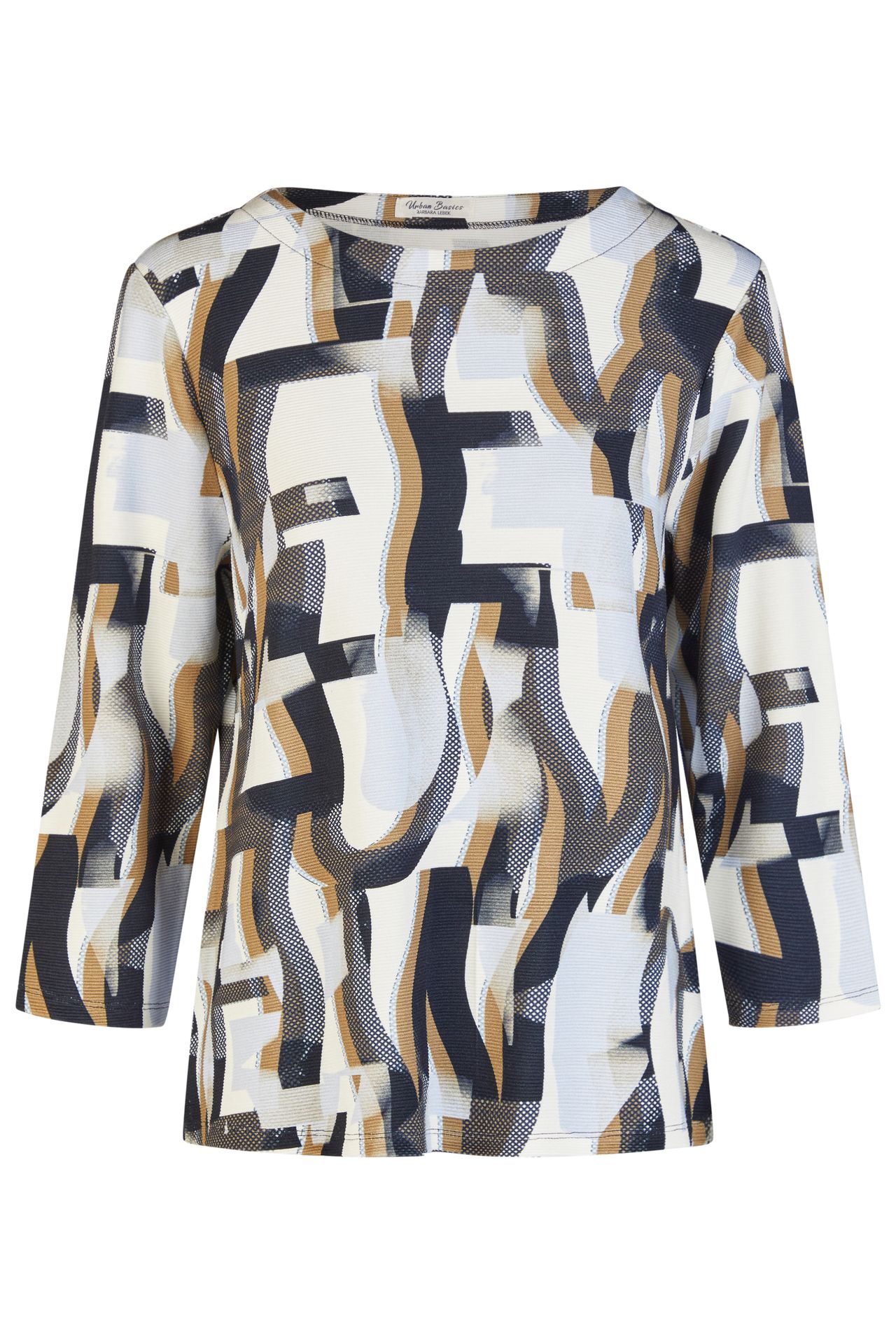 3/4 Arm-Shirts mit graphischem Allover-Druck aus Viskose-Mix