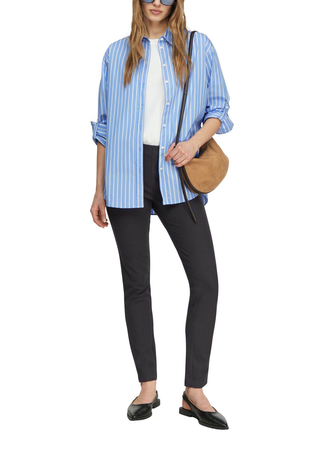 Oversized Hemdbluse mit Streifenmuster aus Baumwoll-Elasthan-Mix