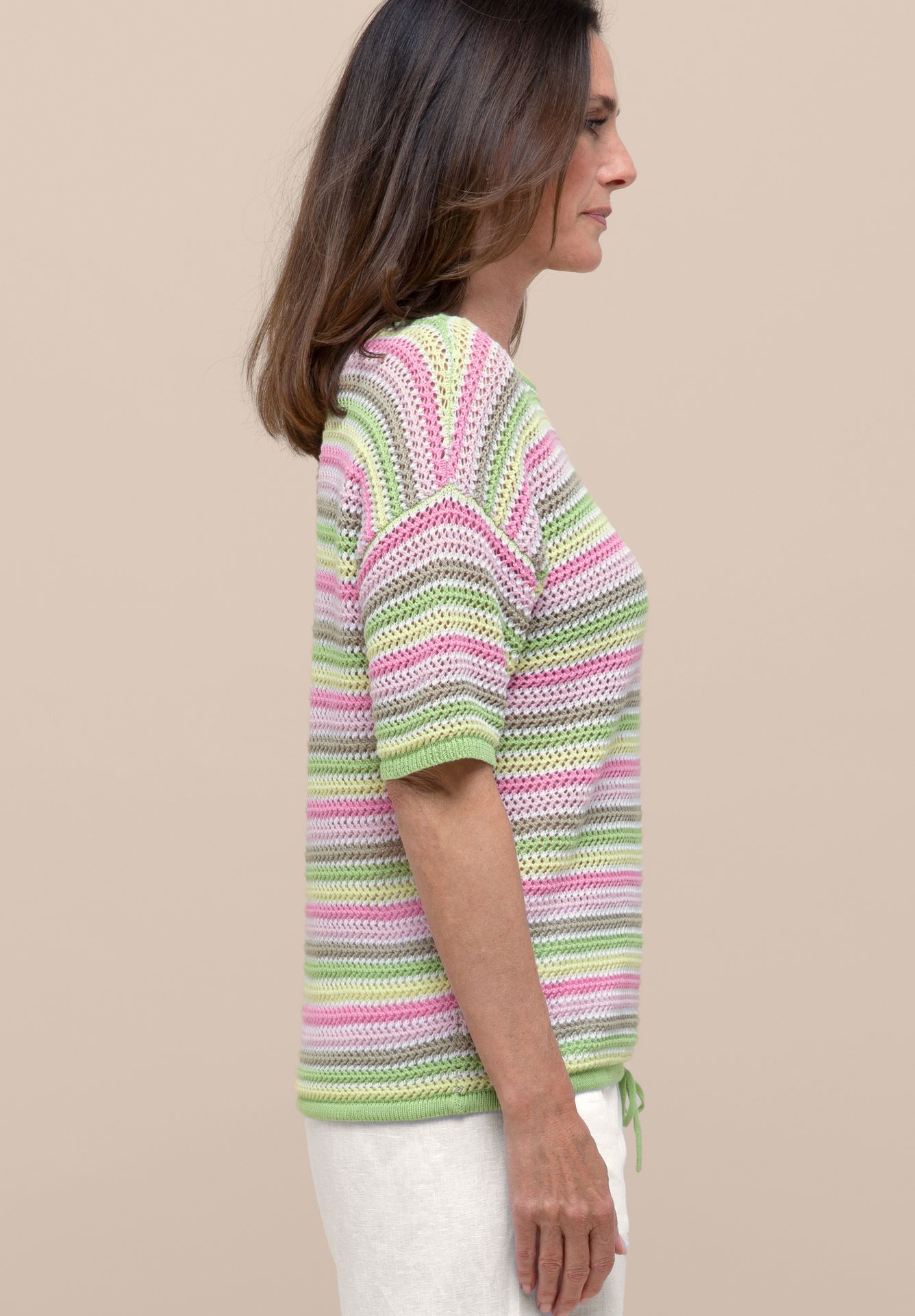 Halbarm-Strickpullover "OLINDE" im stylischen Streifendessin aus reiner Baumwolle