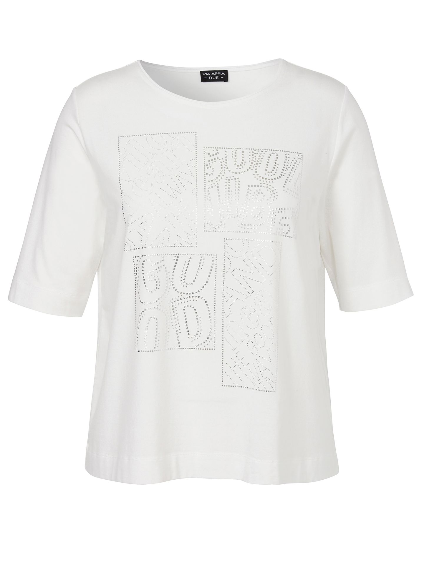 T-Shirt mit silbernem Front-Motiv aus Baumwoll-Modal