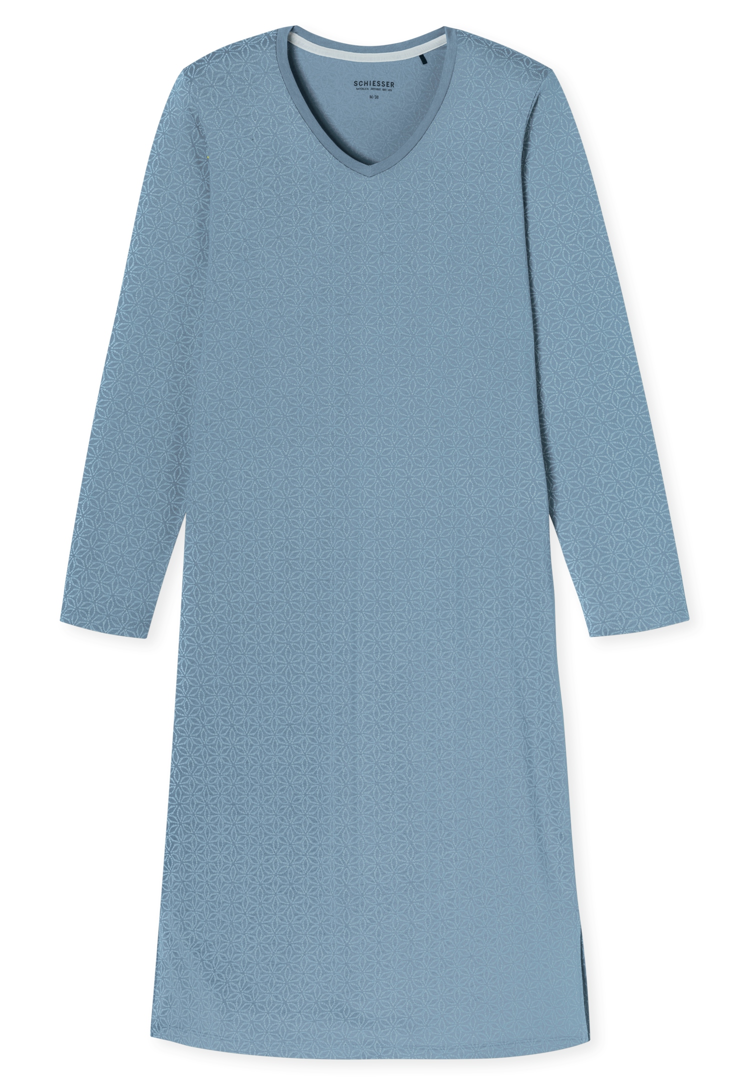 warmes Damen-Nachthemd in 110 cm Länge und dezentem Allover-Druck aus reinem Baumwoll-Jersey