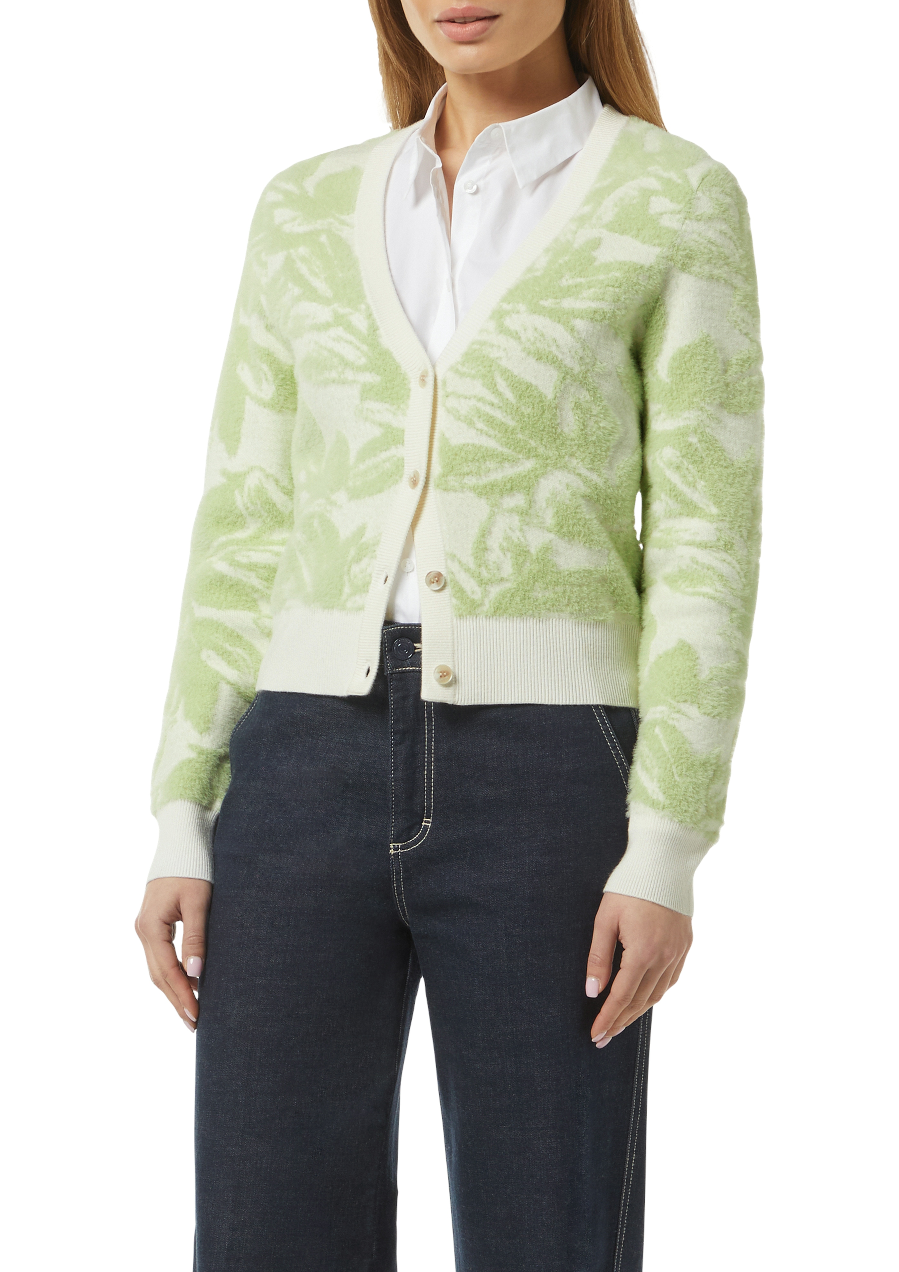 flauschige Jacquard-Strickjacke