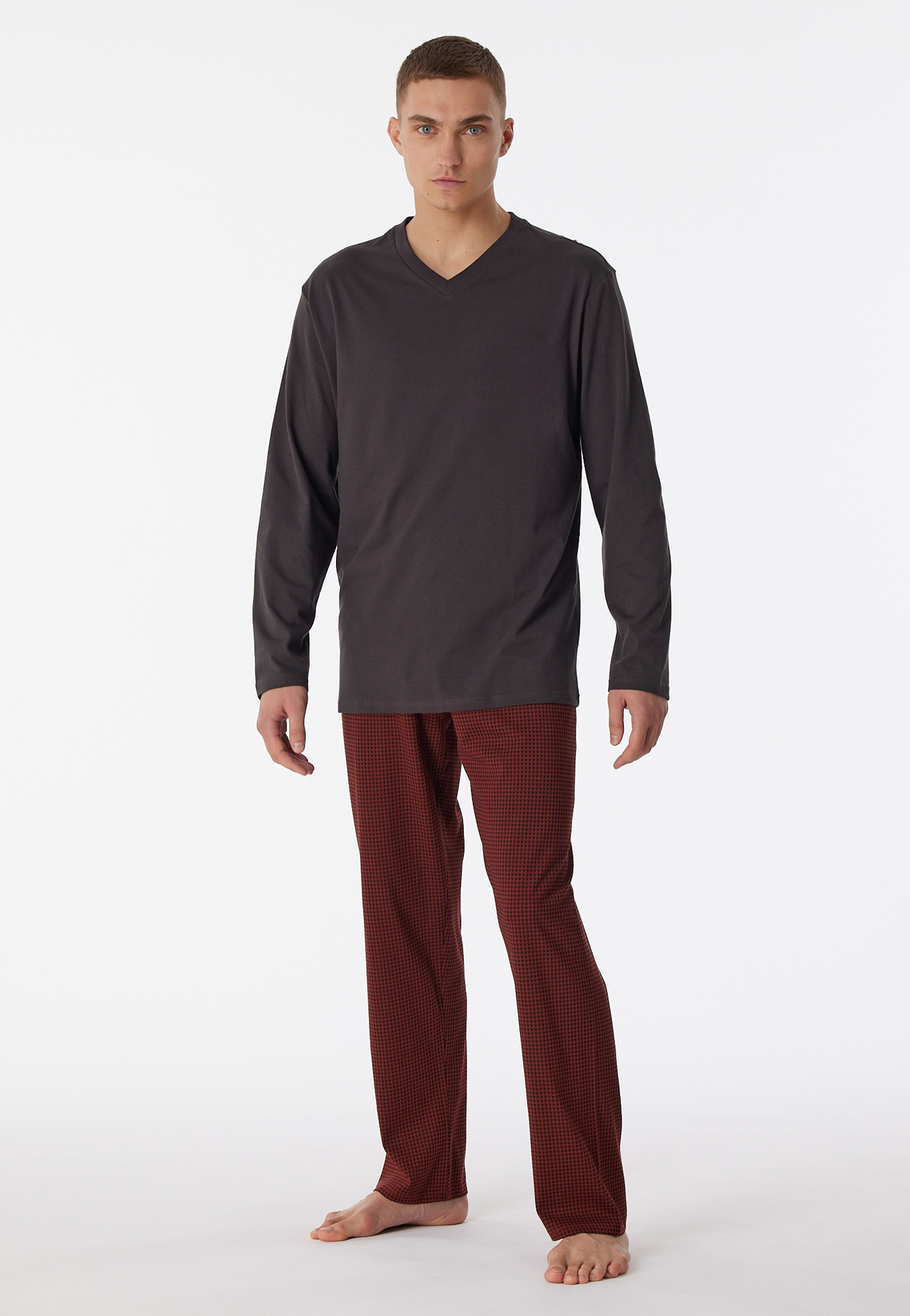 Herren-Schlafanzug mit gemusterter Hose aus  reinem Baumwoll-Single-Jersey