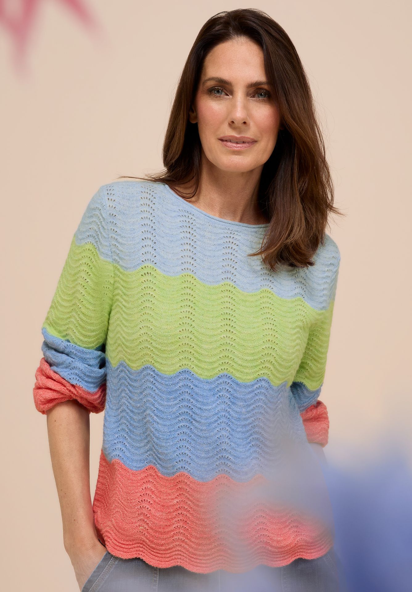 modischer Strickpullover "REMIS" in Color-Blocking  mit Baumwoll-Anteil