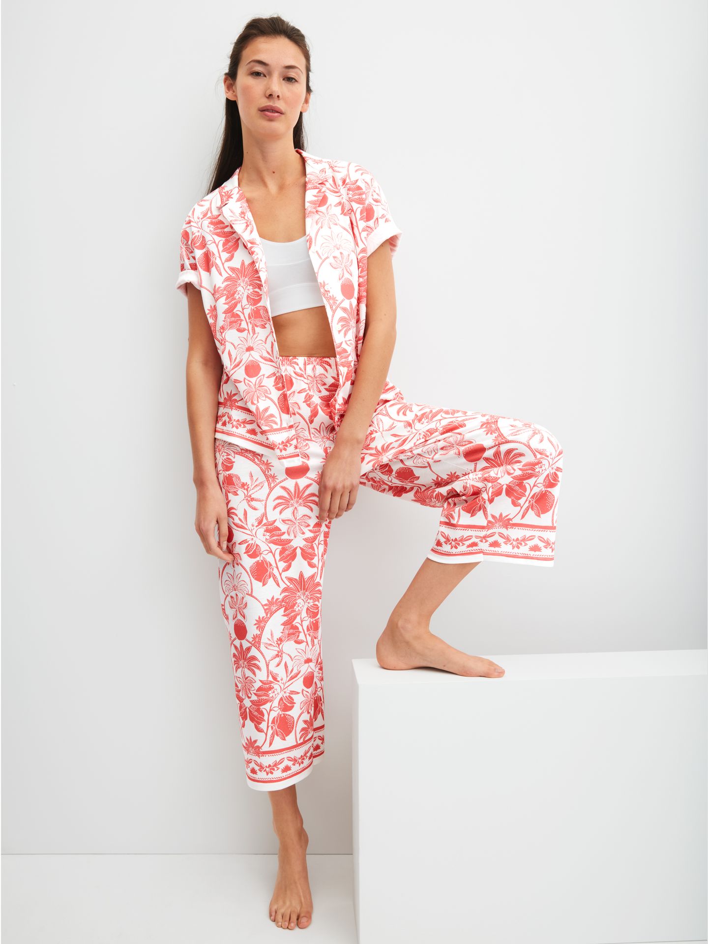 Sleepwear-7/8 Pants mit Allover-Dessin aus Baumwoll-Interlock-Jersey