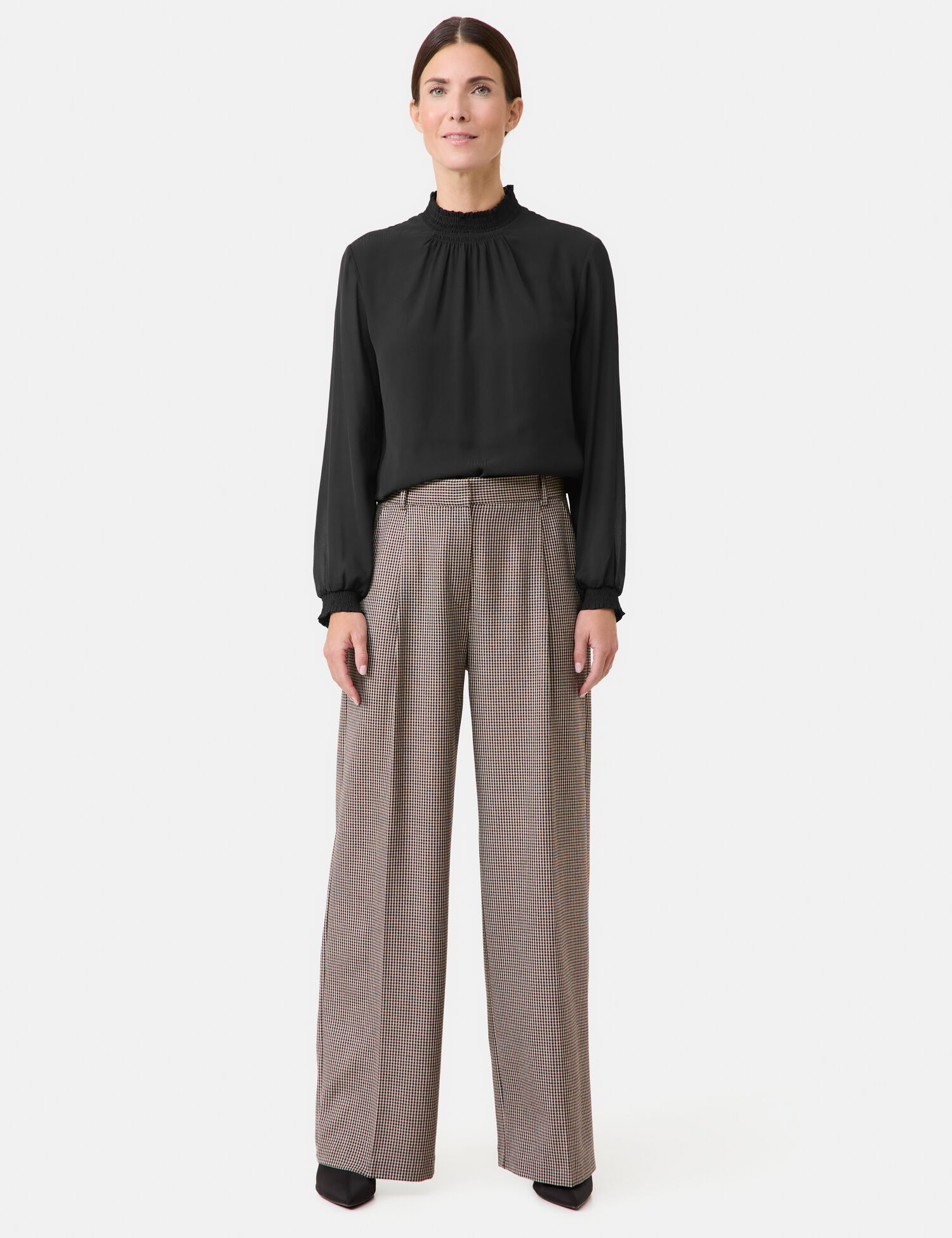 Weite Marlene-Hose mit Hahnentritt-Muster