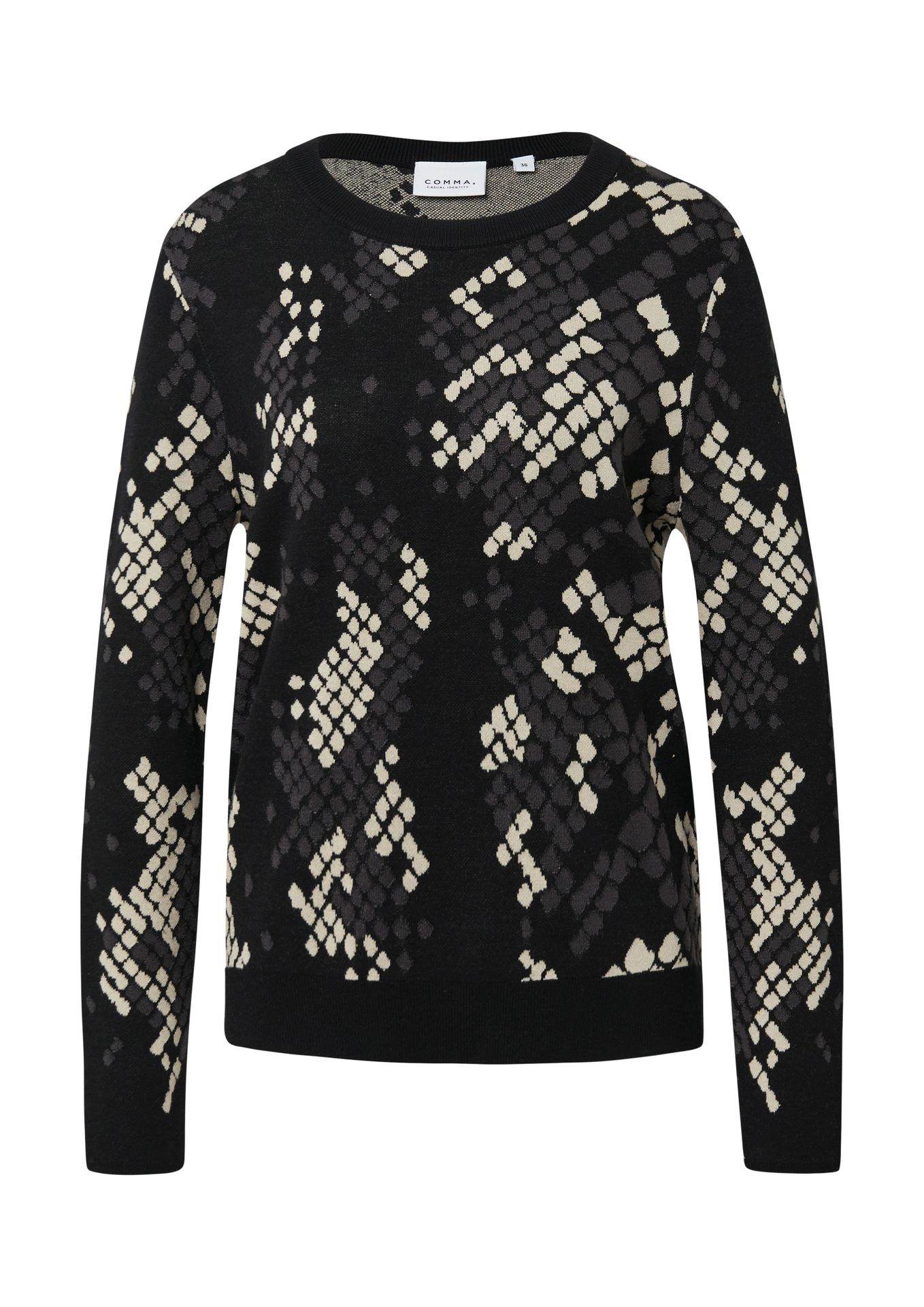 Feinstrick-Pullover mit graphischem Jaquard-Muster aus Viskose-Mix