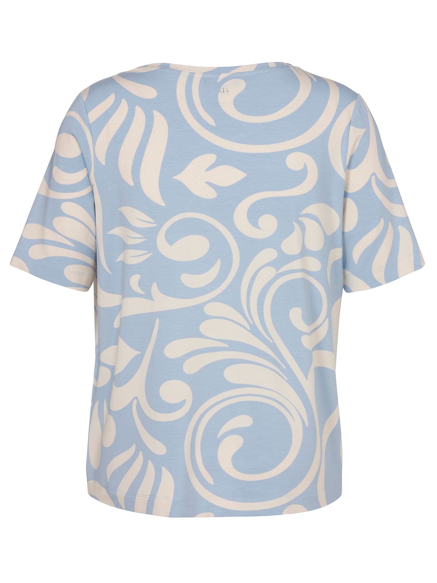 T-Shirt mit Asymmetrischer Raffung am Ausschnitt und großem graphischen Allover-Druck aus Viskose-Jersey