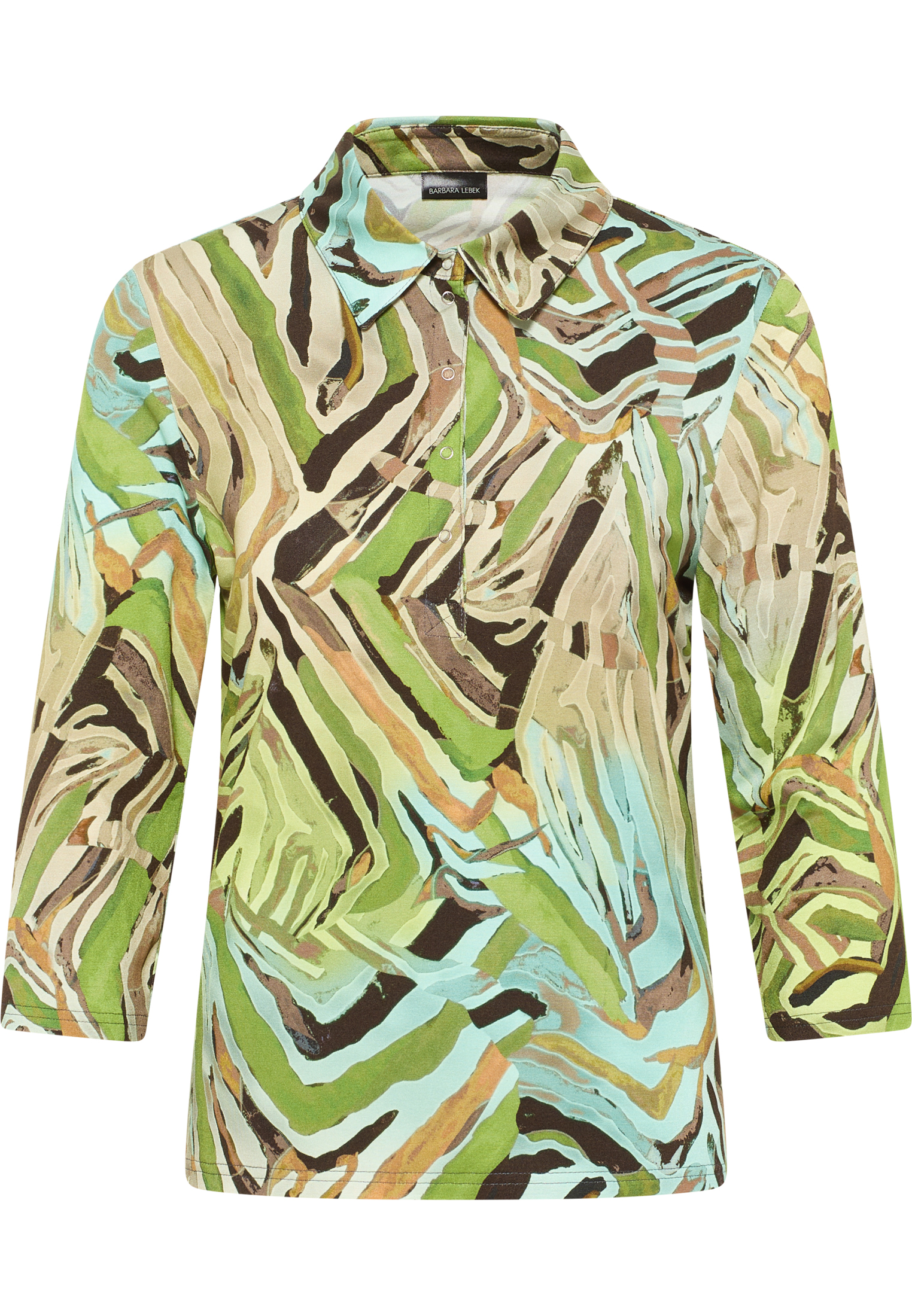 Langarm-Shirt mit Polo-Kragen und graphischem Allover-Muster aus Viskose