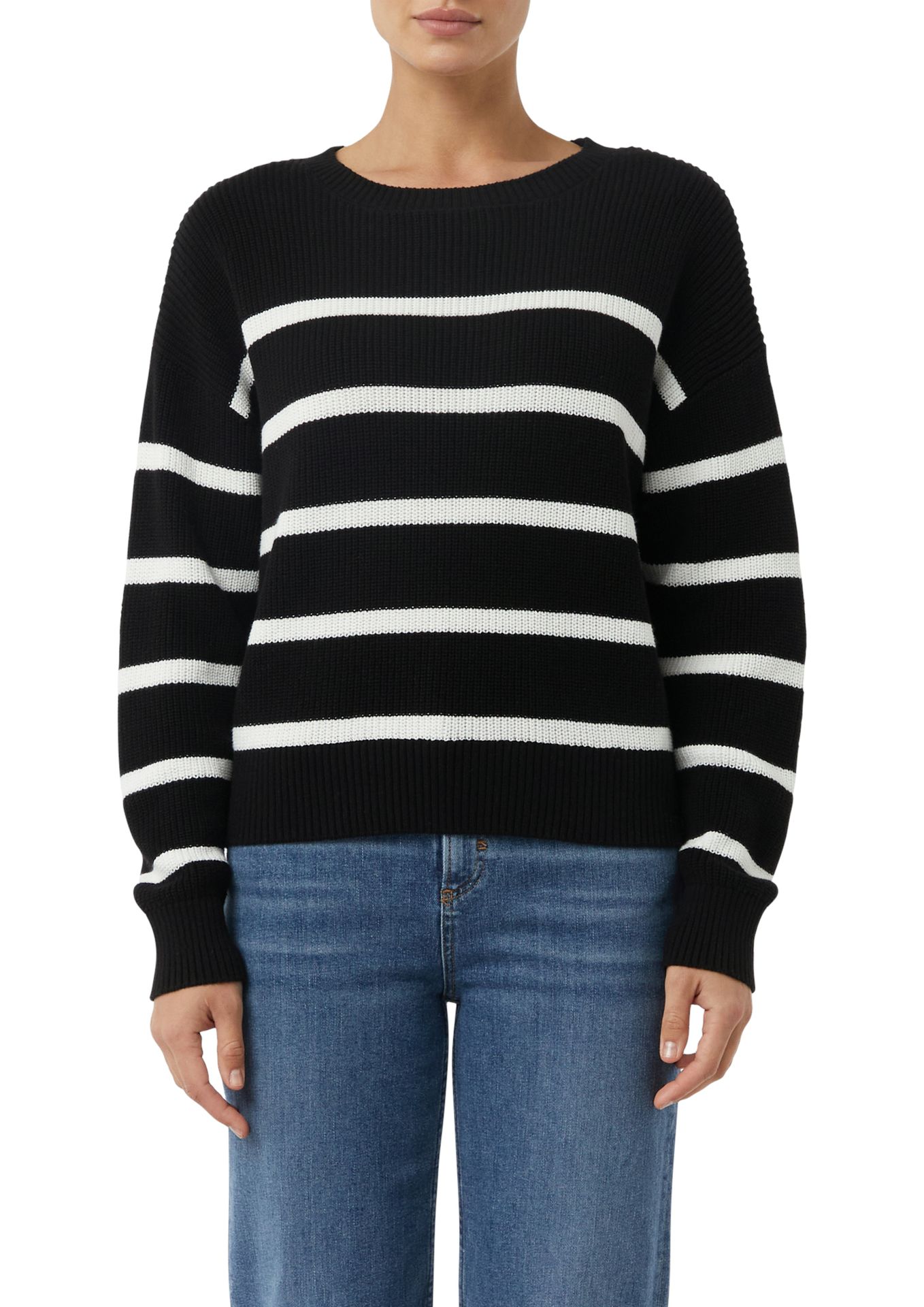 kurzer Strickpullover in Ringeloptik aus reiner Baumwolle