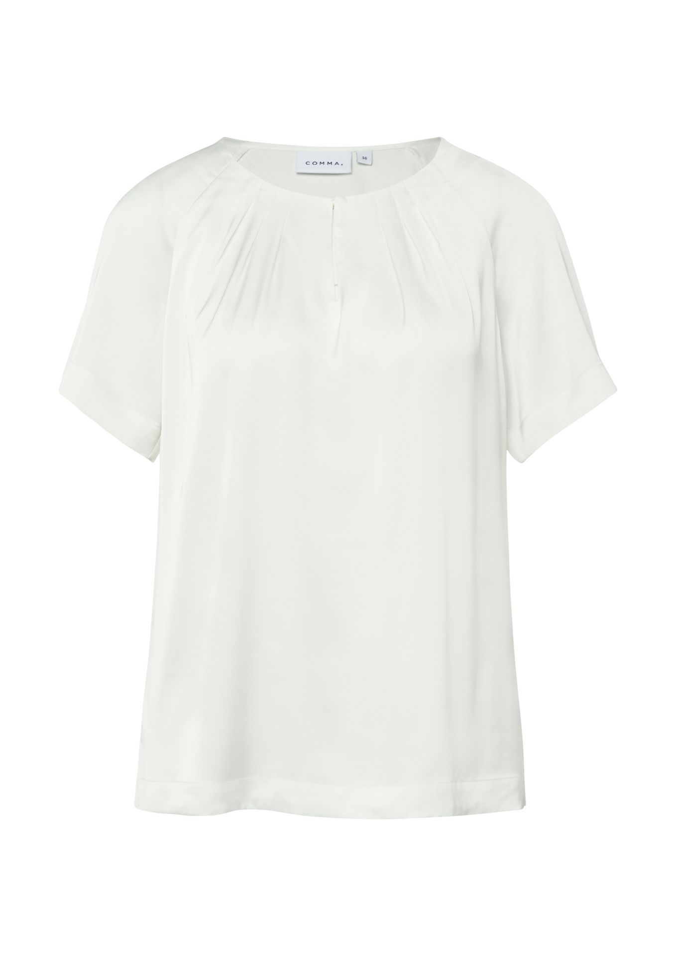 feminines uni Blusenshirt mit Raffung am Ausschnitt aus Satin