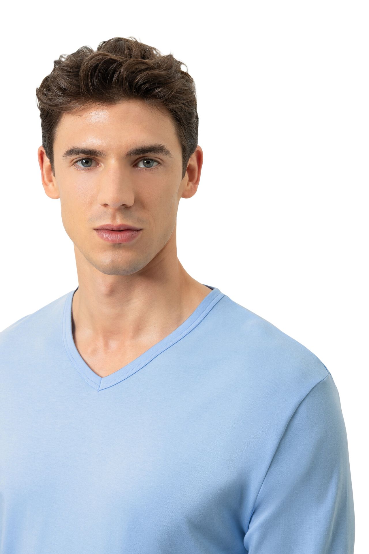 Herren Nightwear-Langarm-Shirt  aus reinem Baumwoll-Jersey