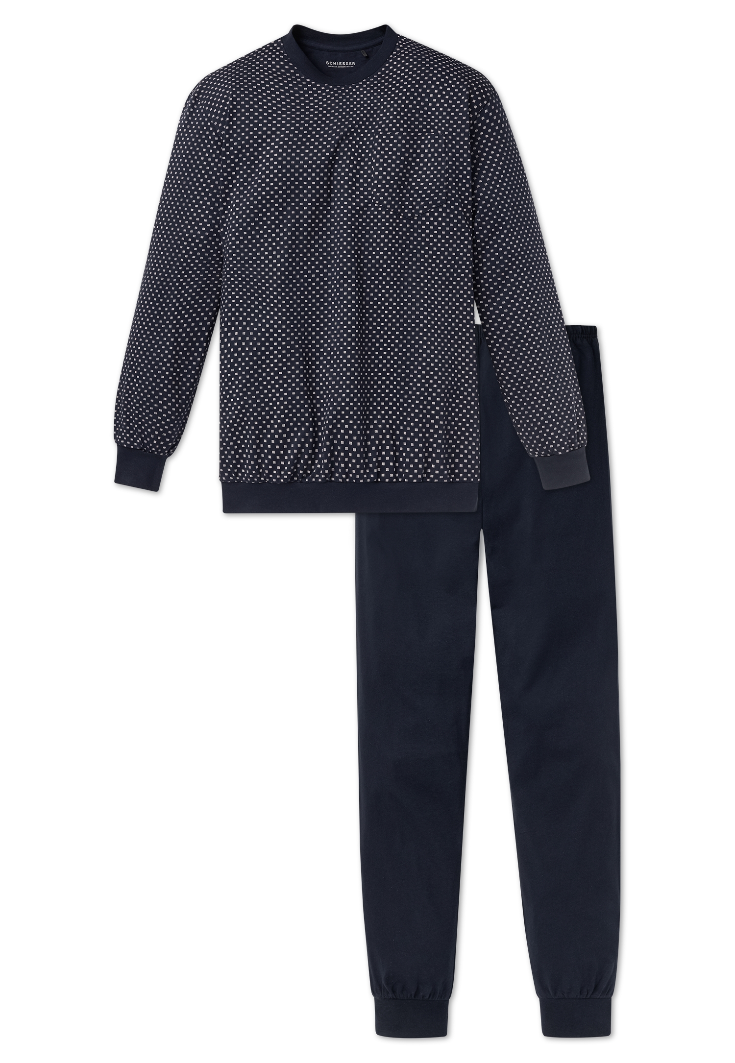 Bündchen-Schlafanzug aus reinem Baumwoll-Jersey mit gemustertem Oberteil