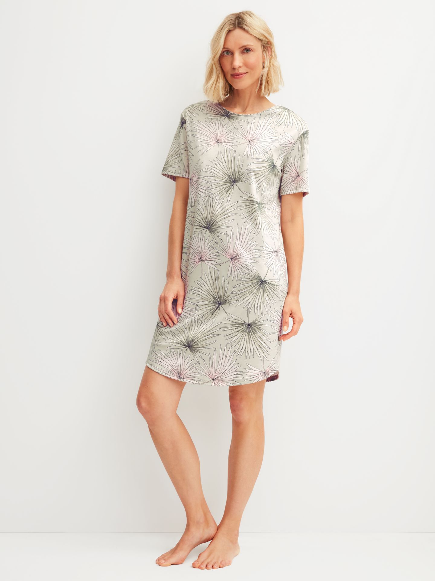 Sleepshirt mit Allover-Blätter-Print aus reinem Baumwoll-Jersey