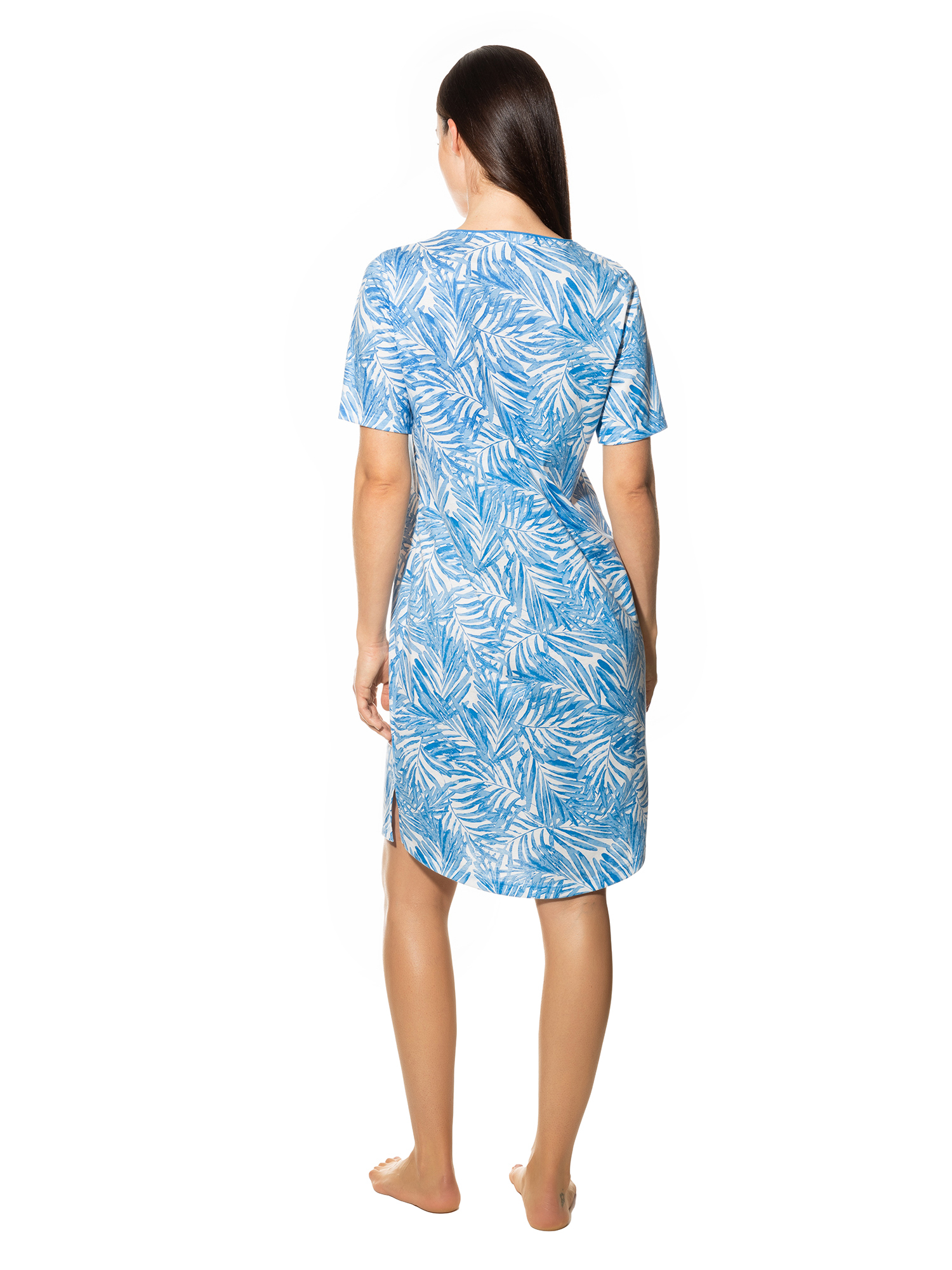 Damen-Nachthemd  mit Allover-Blätter-Print aus reinem Baumwoll-Jersey