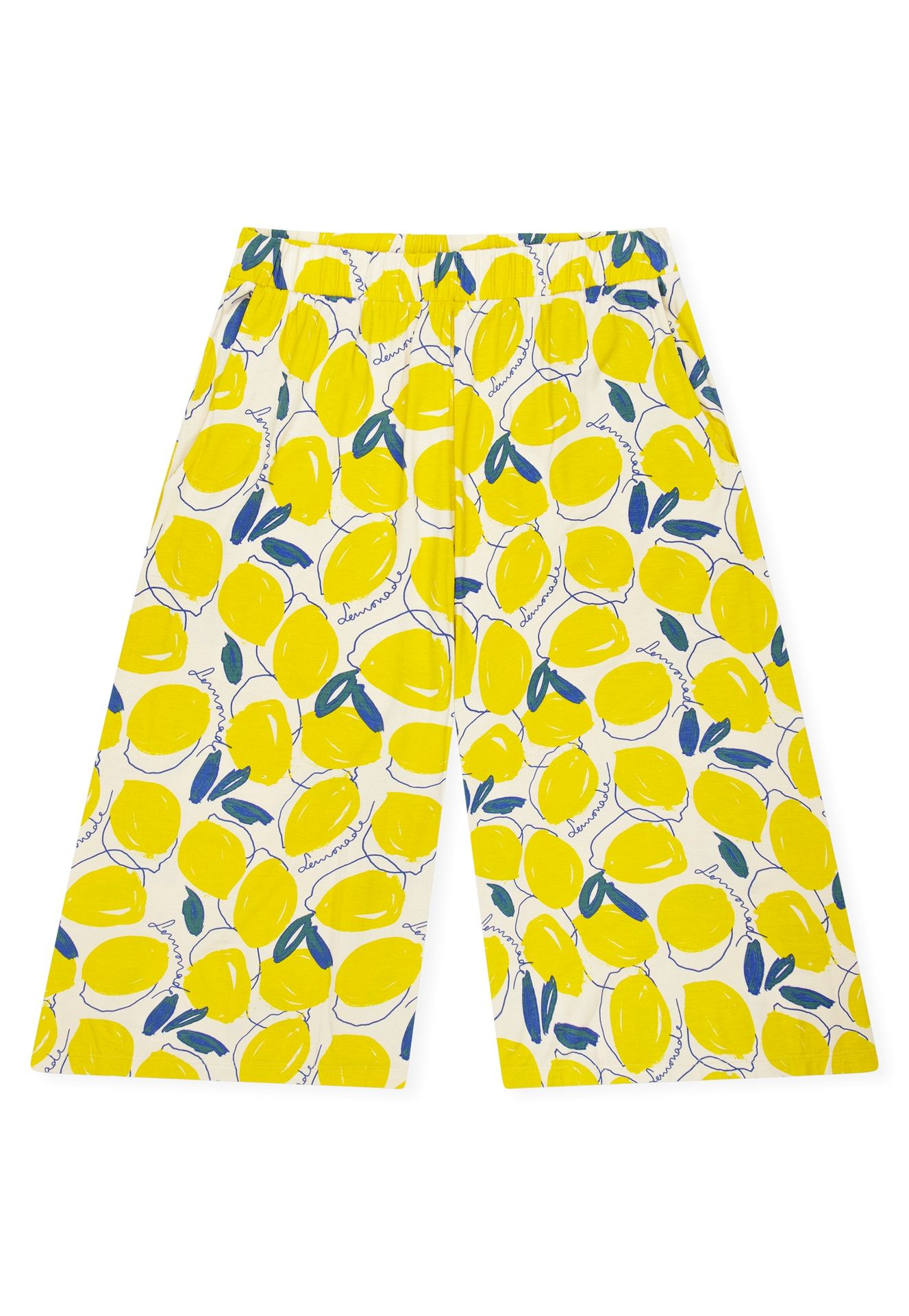 Sommer-Schlafanzug mit uni Oberteil und Hose im Allover-Zitronen-Druck aus Modal