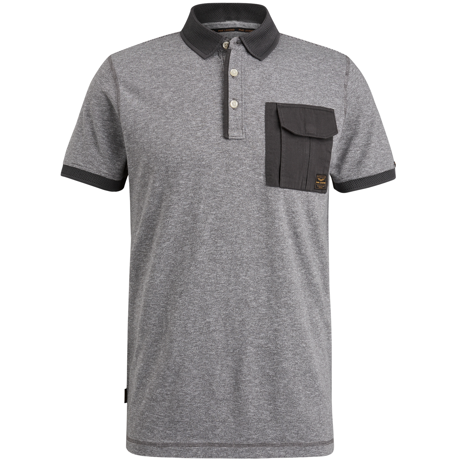 Short sleeve polo yarn dyed fine stripe jersey