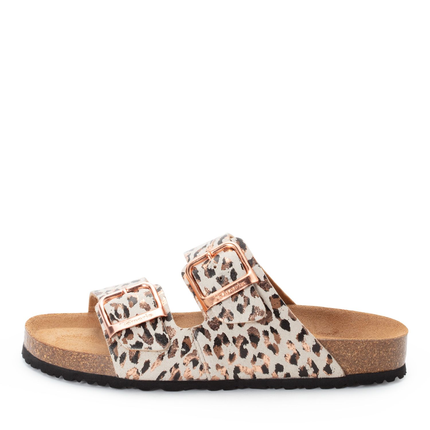 Damen-Sandale in Birkenstock-Look mit glänzendem Leo-Muster