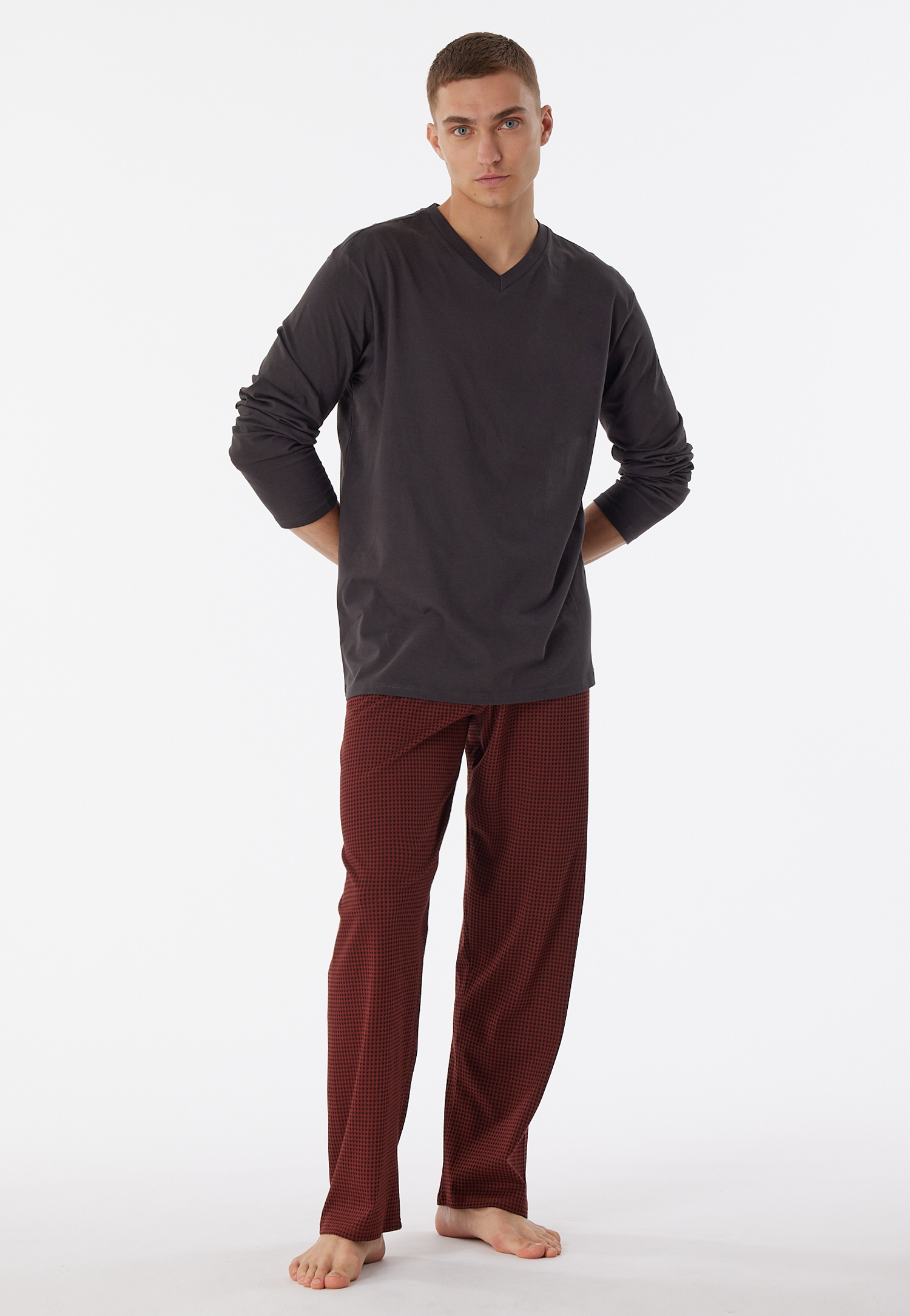Herren-Schlafanzug mit gemusterter Hose aus  reinem Baumwoll-Single-Jersey