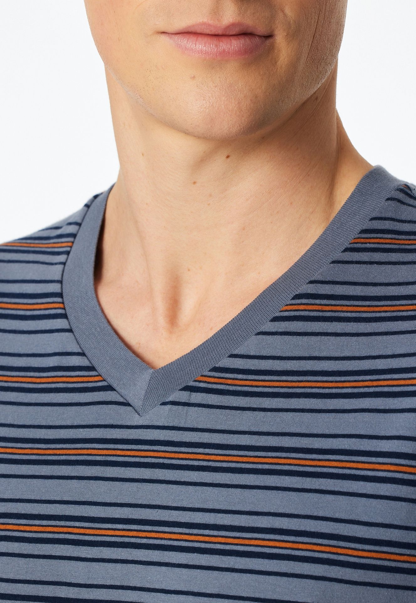 kurzer Herren-Schlafanzug mit geringeltem Oberteil und uni Shorts aus reinem Baumwoll-Jersey