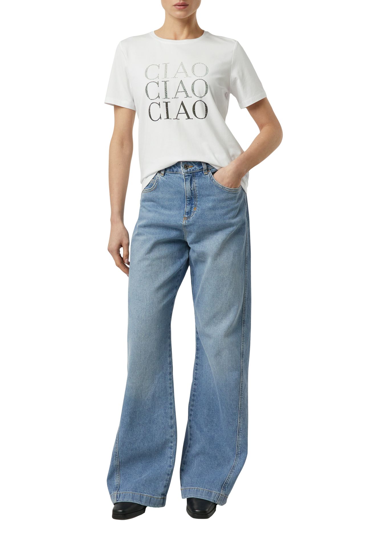 edles T-Shirt mit funkelnden Wording-Front-Motiv aus Baumwoll-Modal-Mix