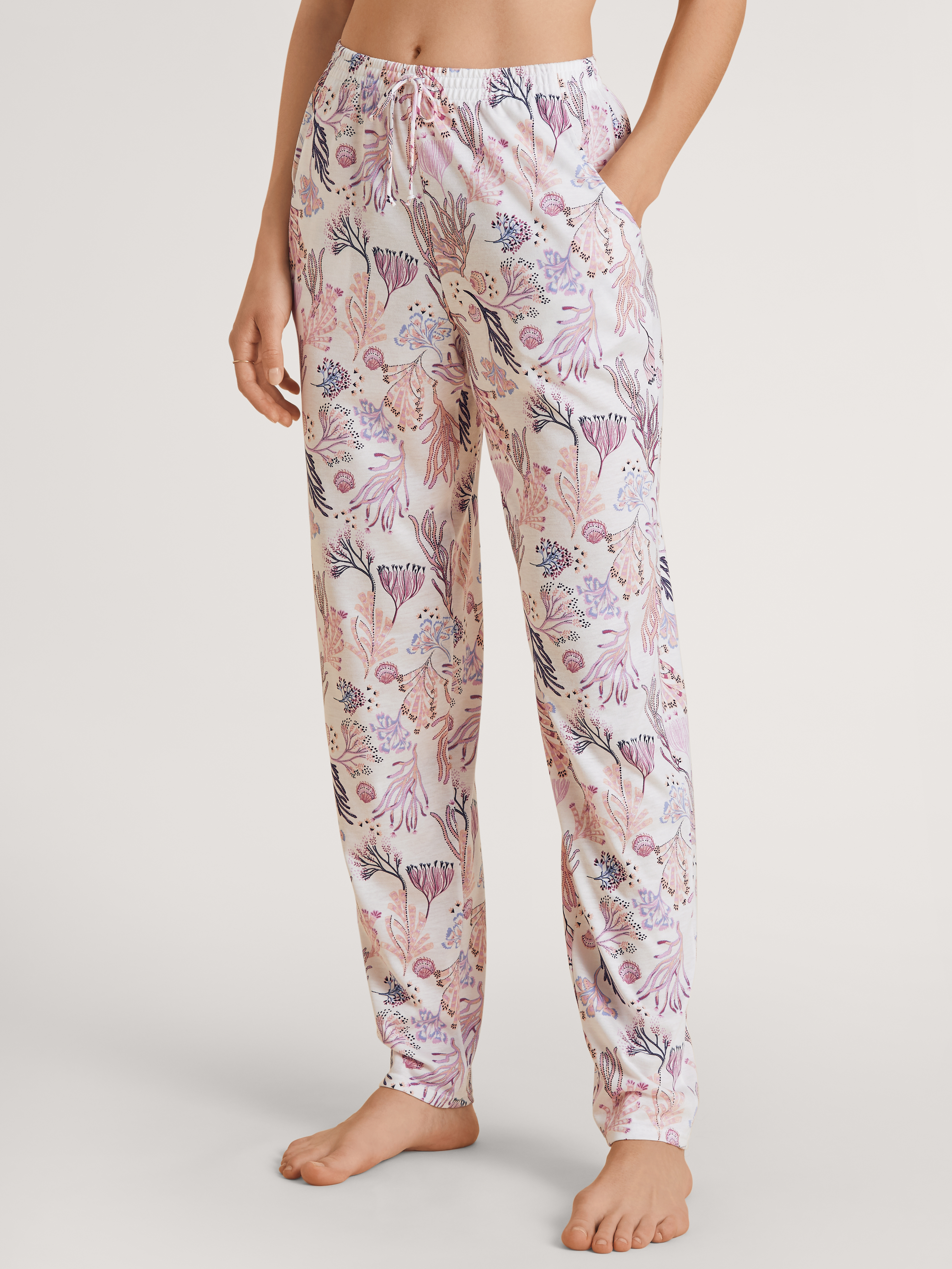 lange Damen Sleep-Hose mit Paisley-Print aus Baumwoll-Modal-Jersey