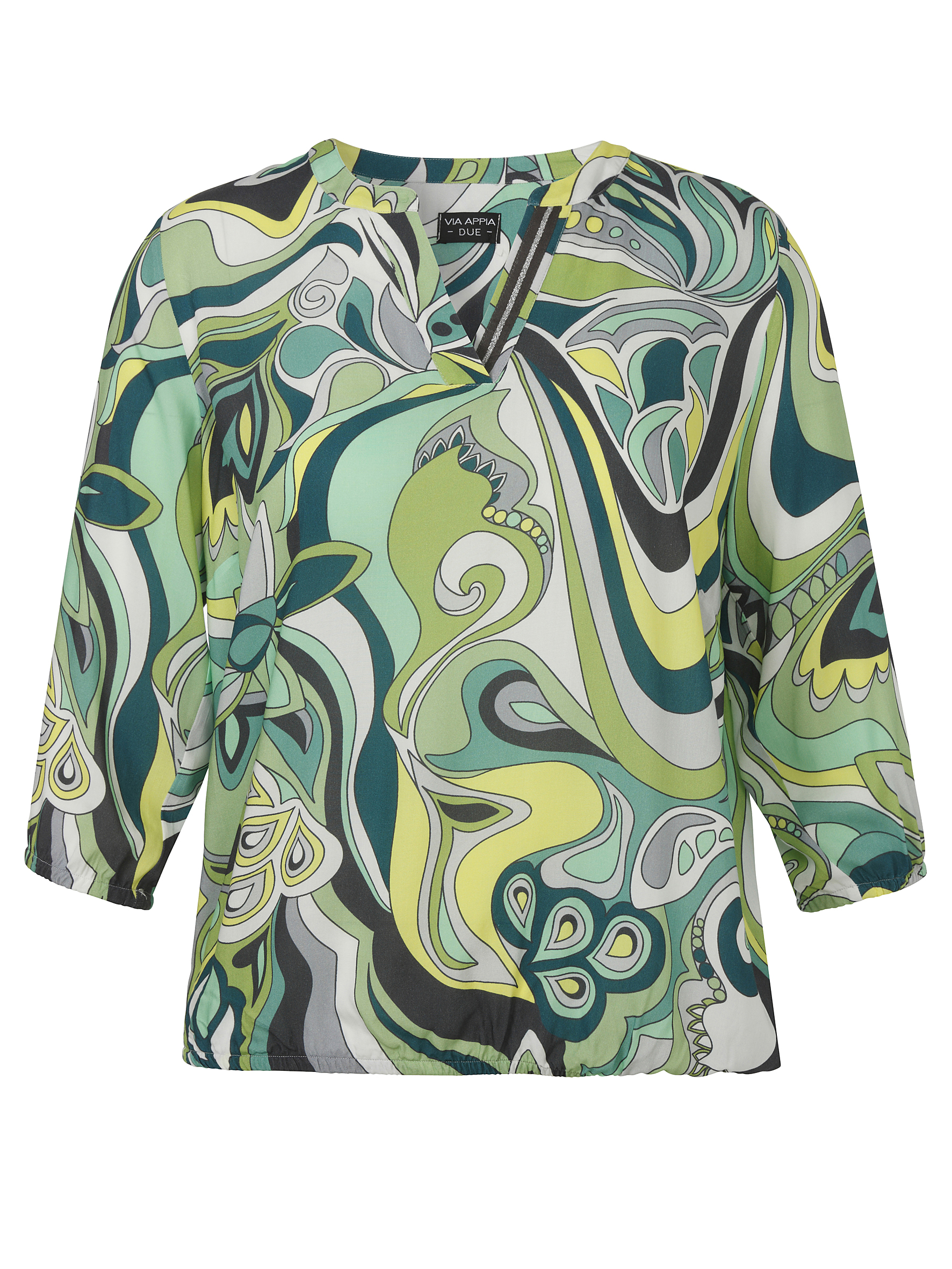 Schlupf-Bluse mit 70er Jahre-Print aus reiner Viskose und 3/4 Arm