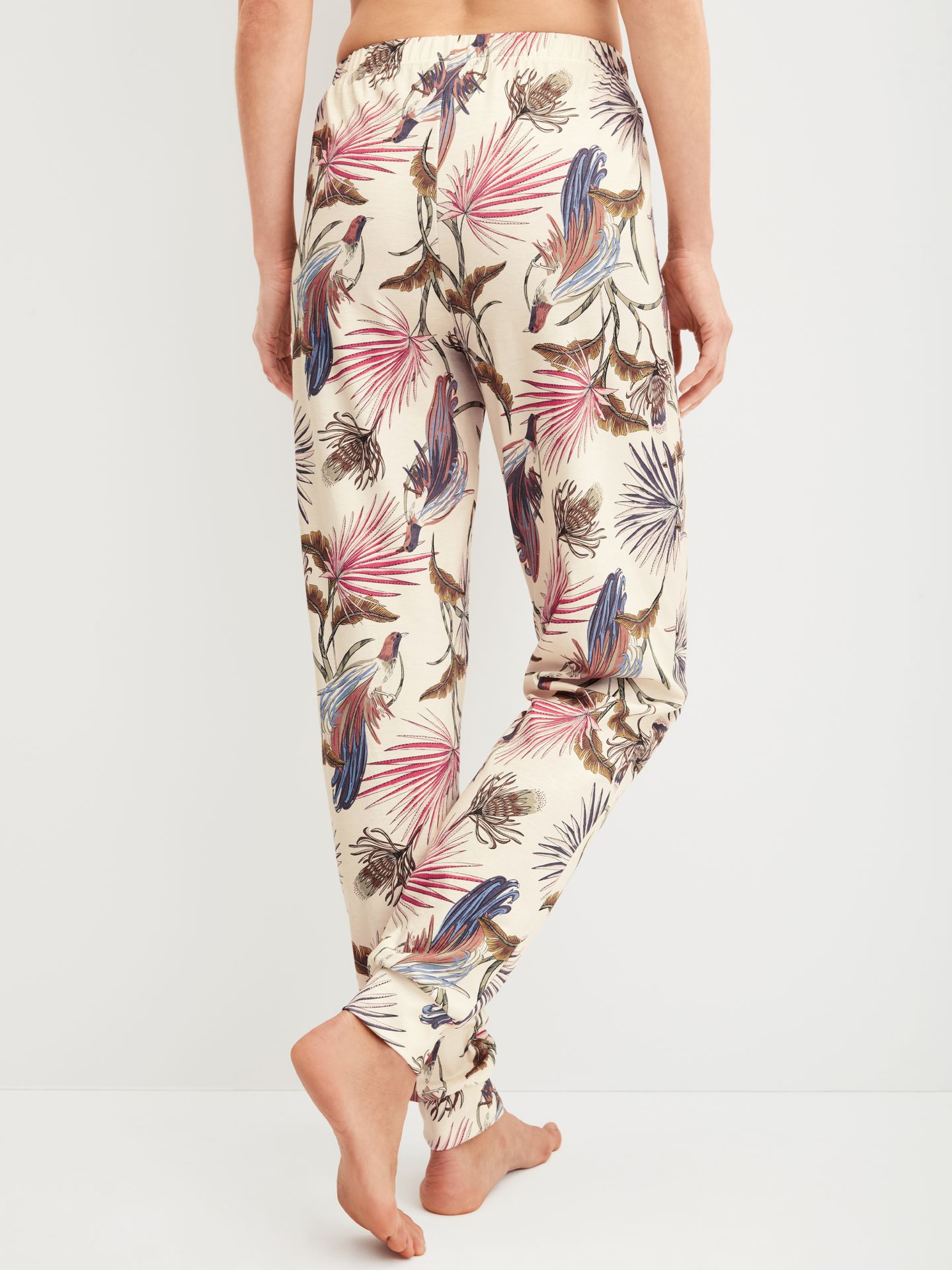 Damen-Sleepwear-Pants mit Allover-Blätter-Print aus reinem Baumwoll-Jersey