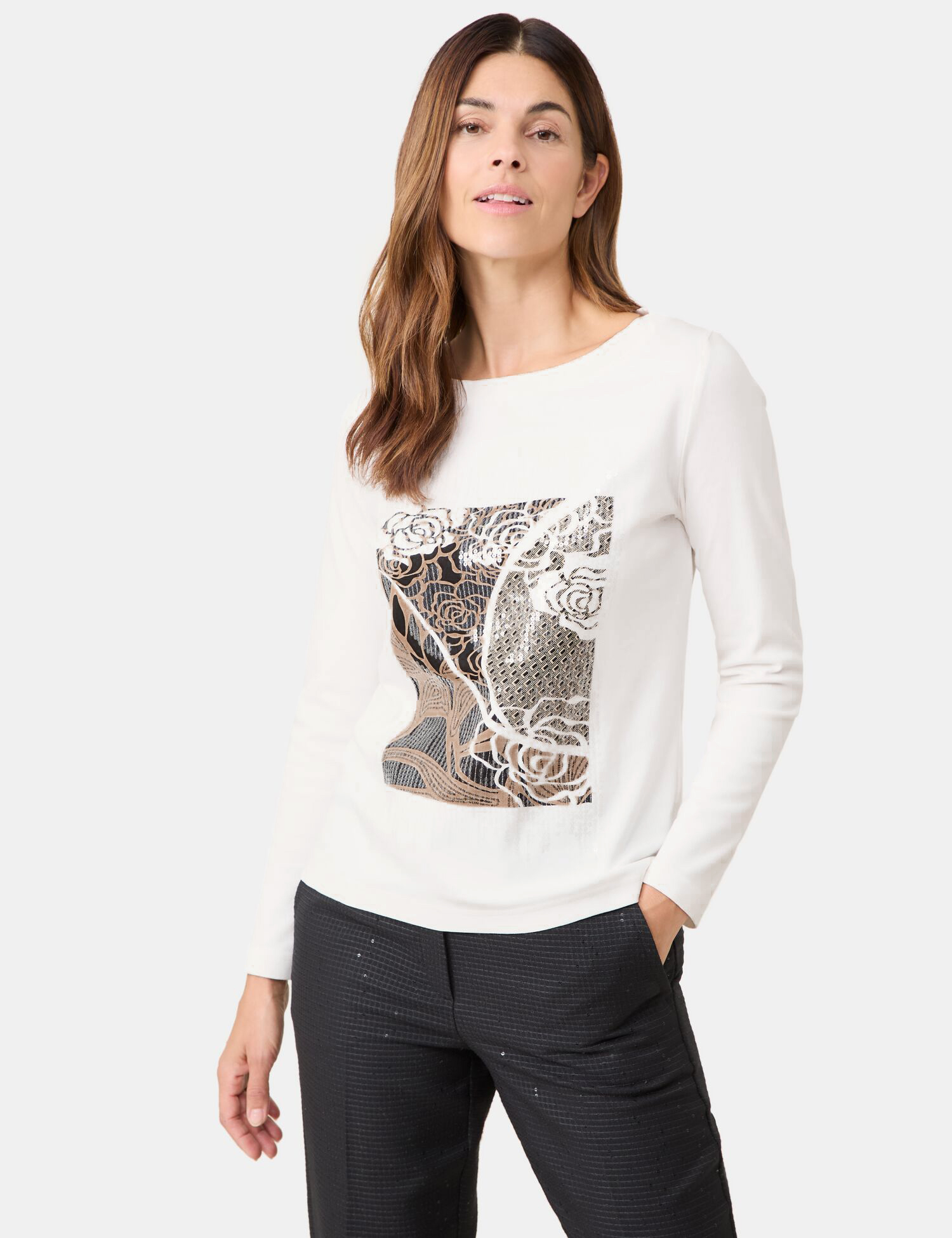Langarmshirt mit Frontprint und Pailletten