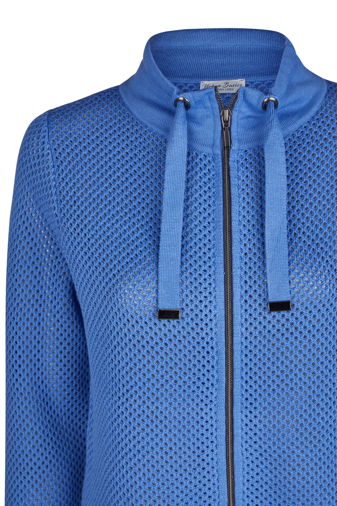 sportliche Strickjacke mit RV und Bindeband am Stehkragen aus BW-Mix