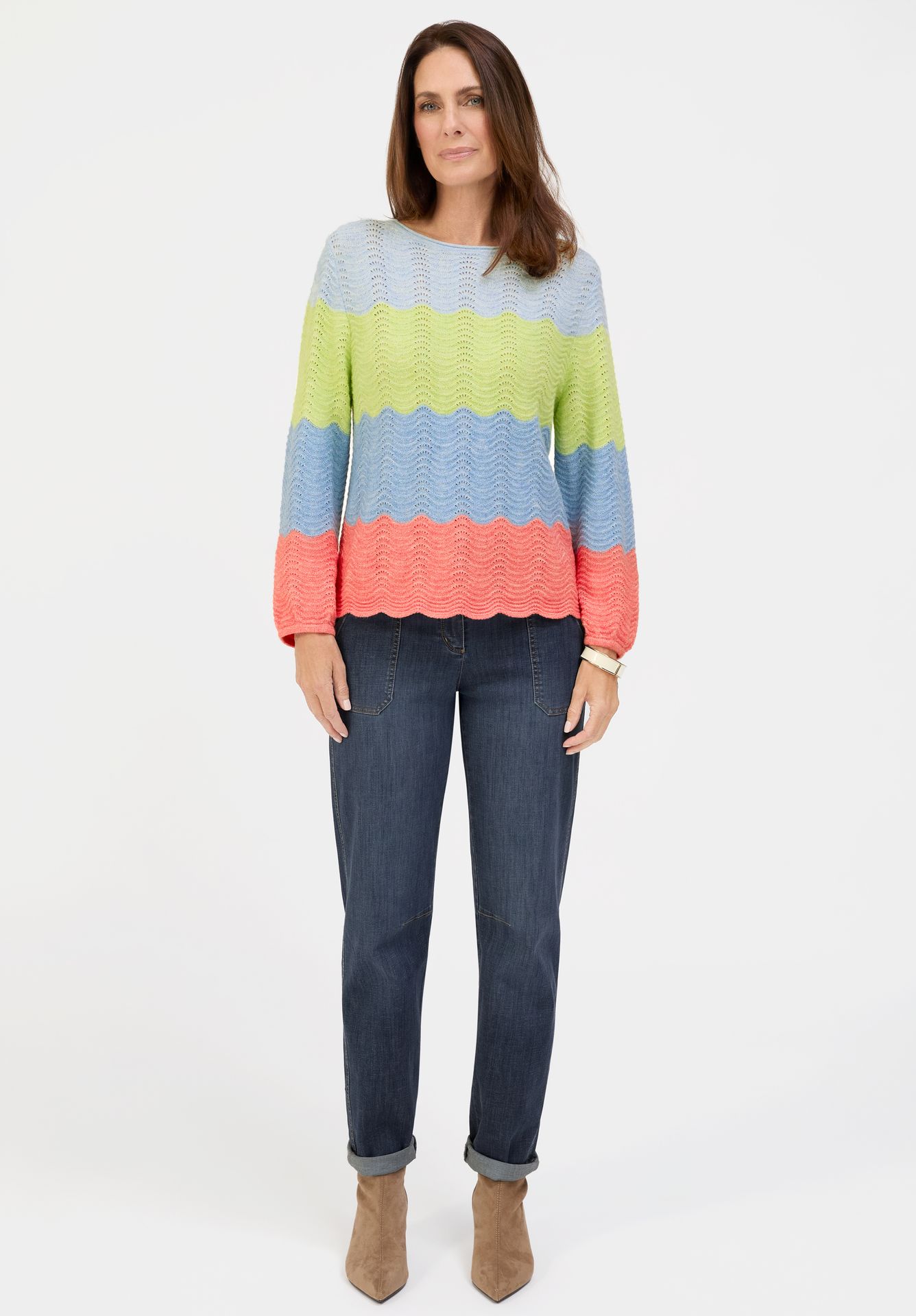 modischer Strickpullover "REMIS" in Color-Blocking  mit Baumwoll-Anteil