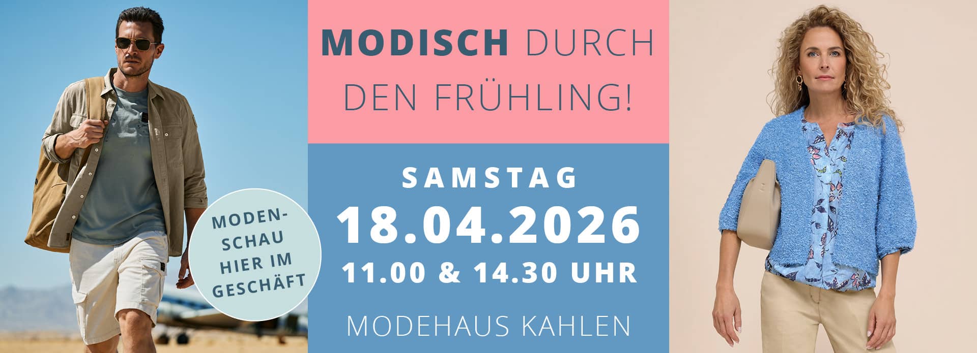 Werbung für Modenschau am 18.04.2026