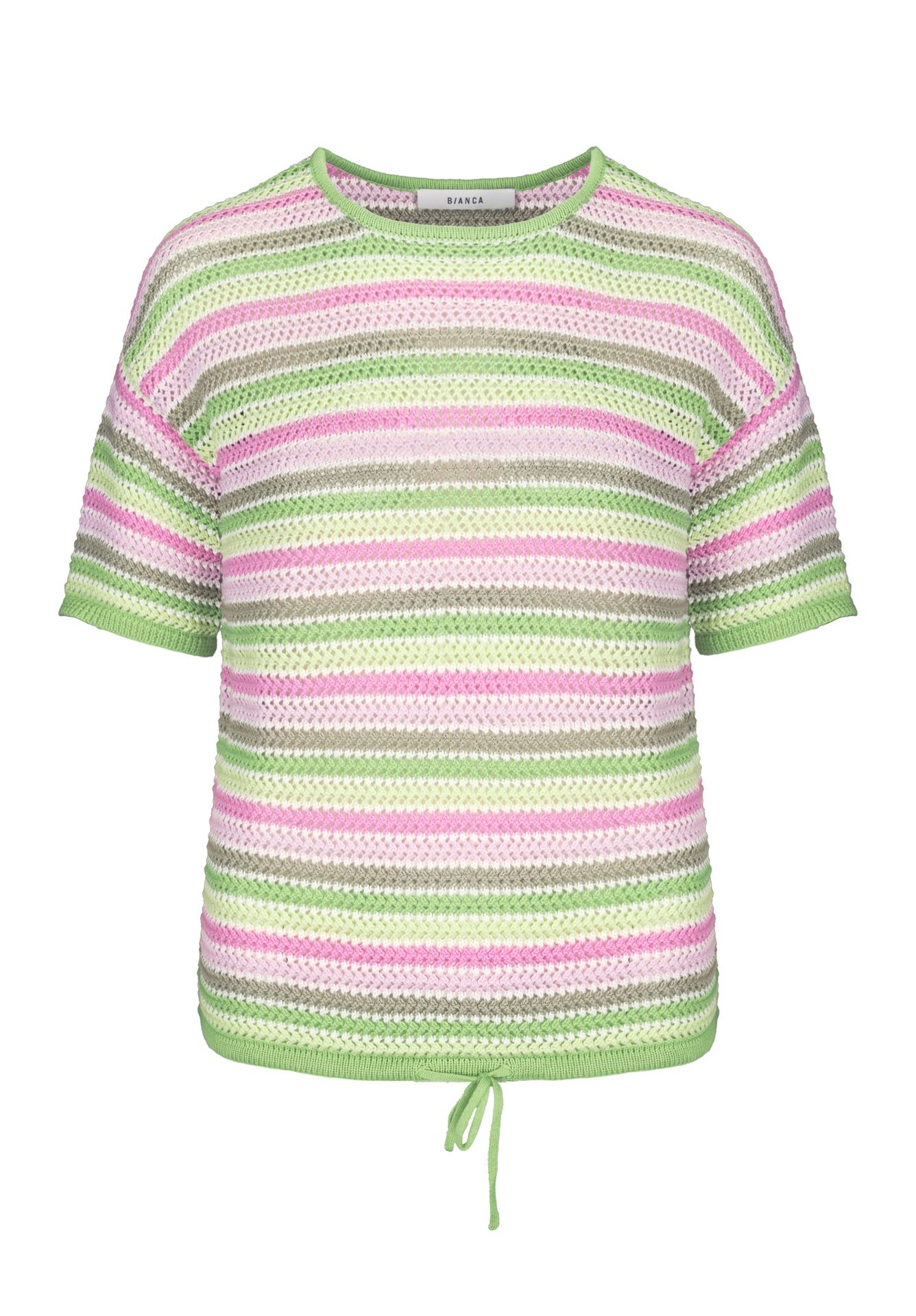 Halbarm-Strickpullover "OLINDE" im stylischen Streifendessin aus reiner Baumwolle
