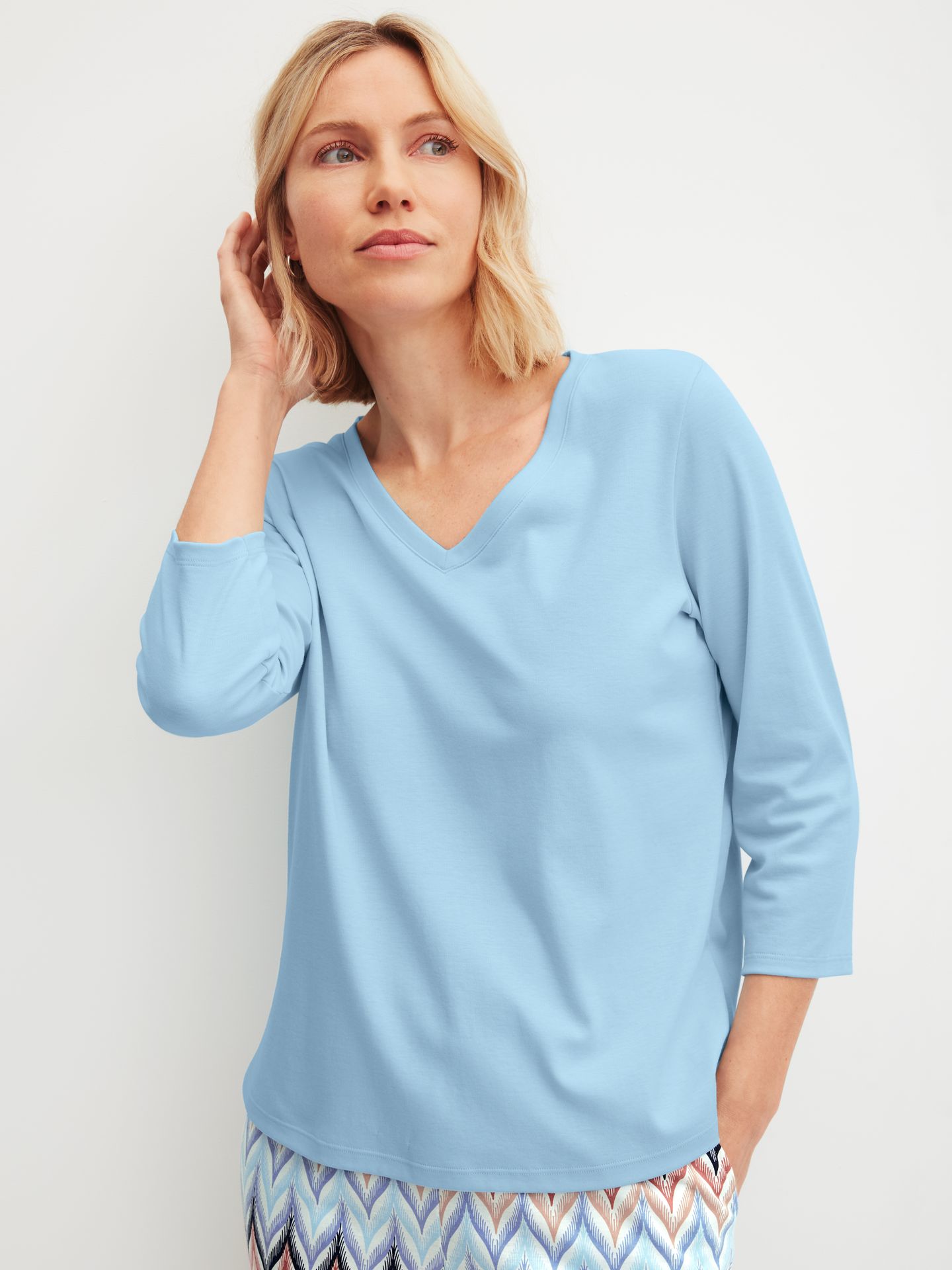 uni 3/4 Arm-Sleepwear-Shirt aus reinem Baumwoll-Jersey