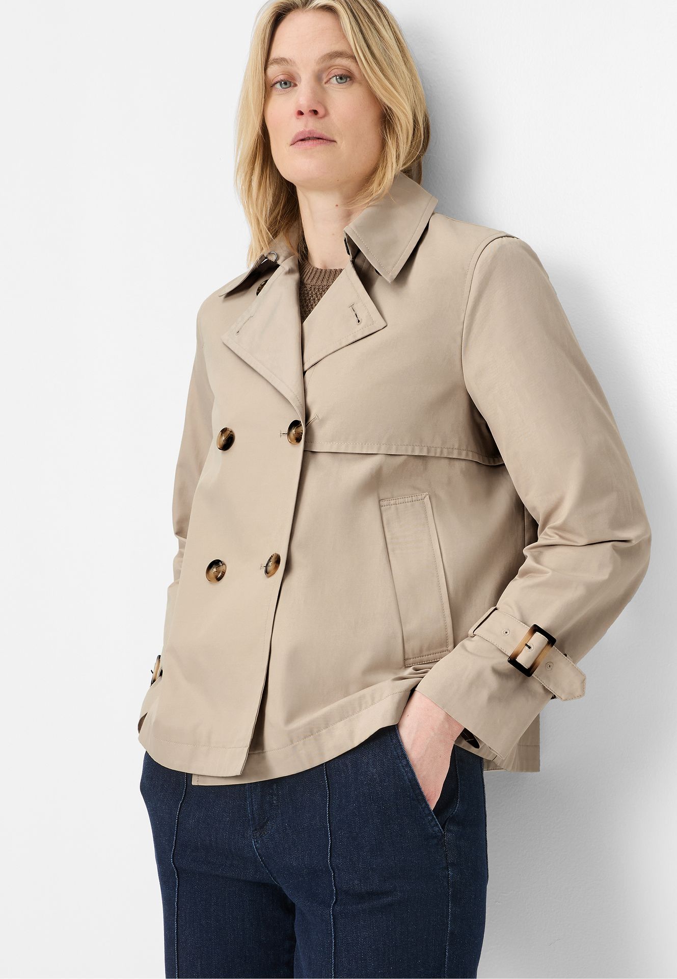 kurze Trench-Jacke doppelt geknöpft aus Baumwoll-Mix