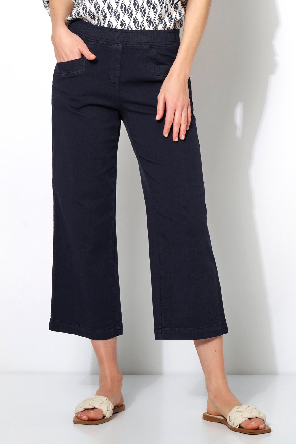 verkürzte Baumwoll-Hose mit modisch weitem Bein "Sue Wide 3/4"