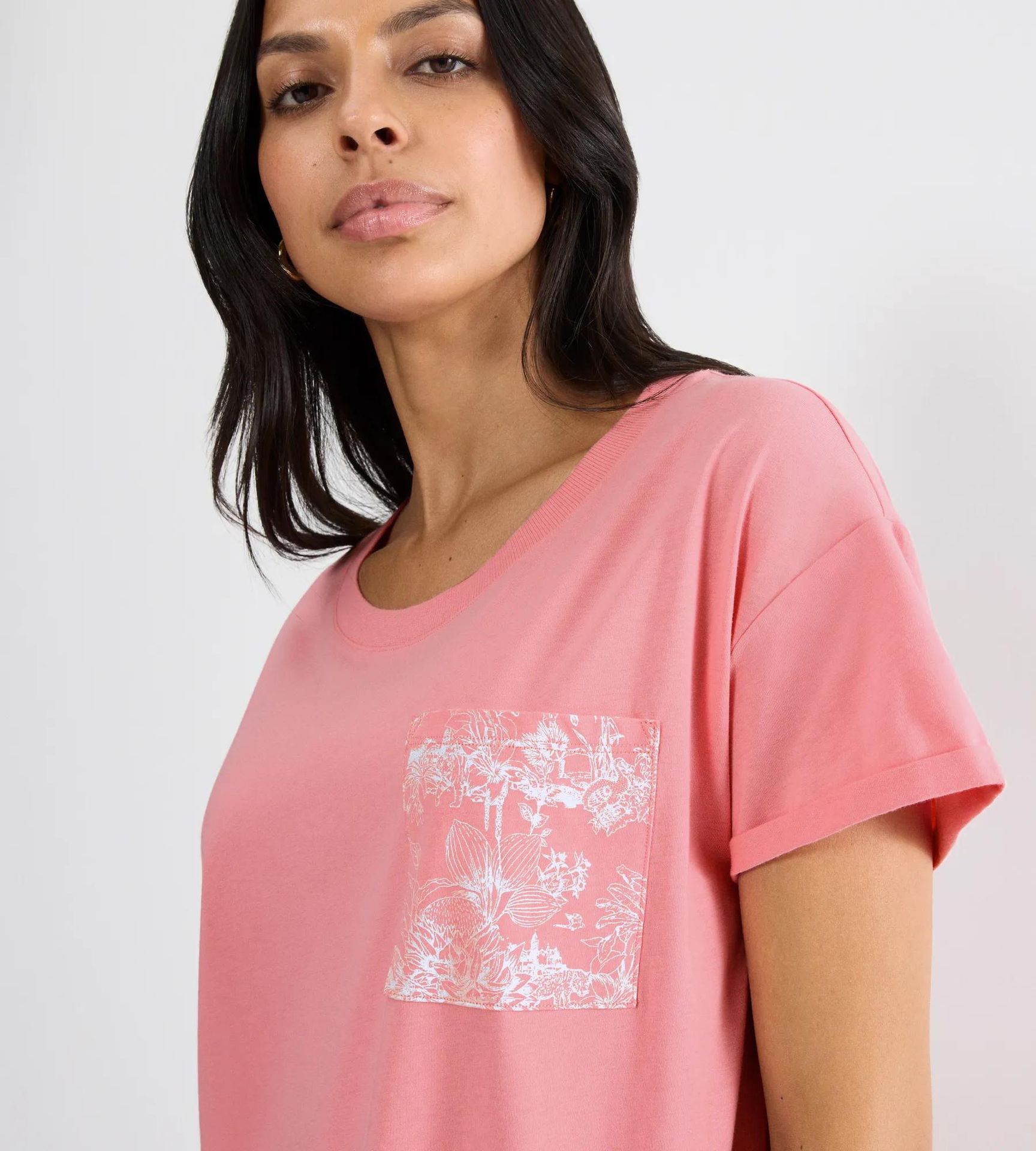 Sleepshirt mit Motiv-Brusttasche aus reinem Baumwoll-Jersey