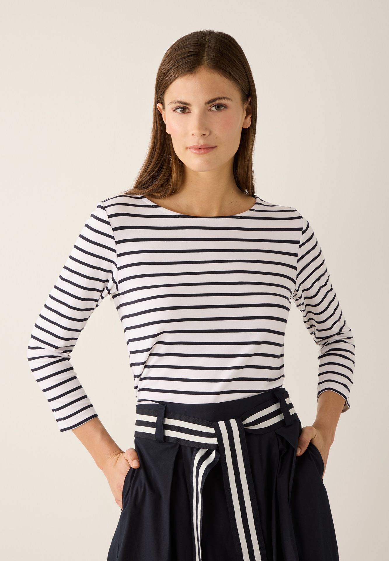 Langarm-Ringel-Shirt aus Viskose-Elasthan