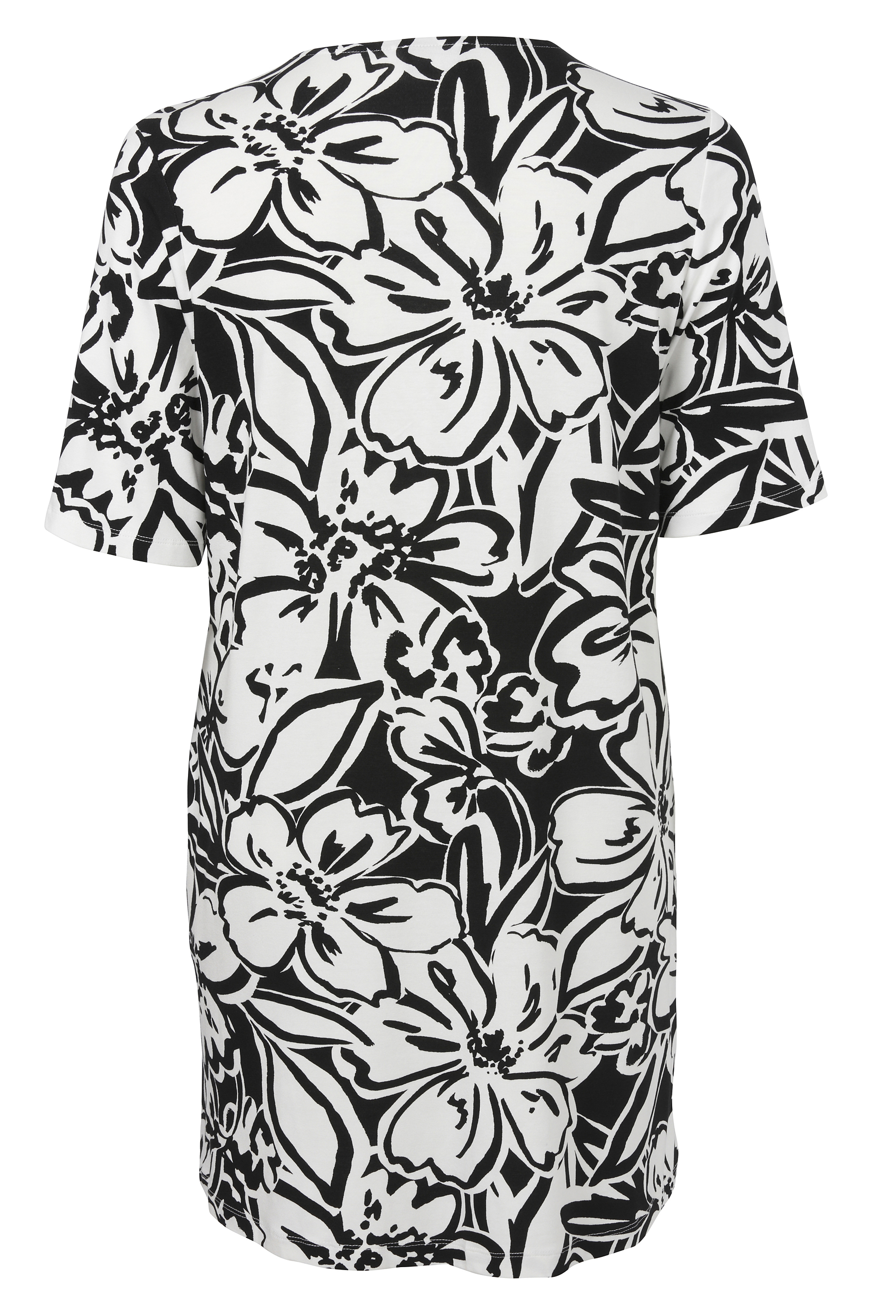 Long-Shirt Tunika mit Häkelkante und Blumen-Druck