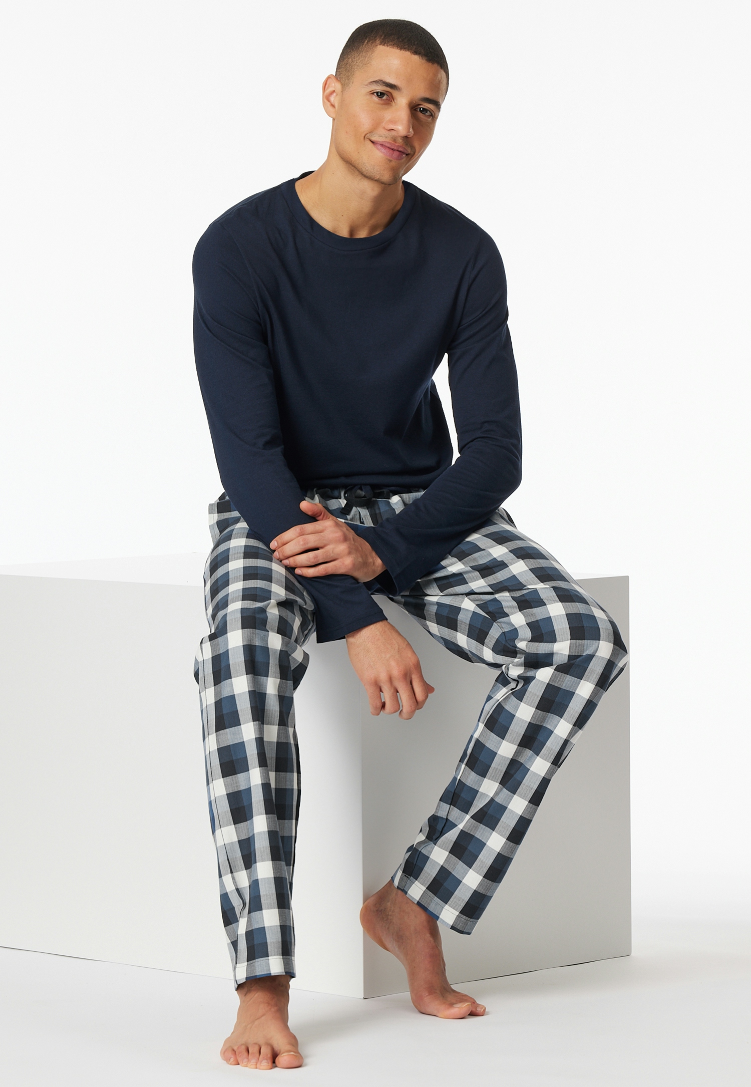 Herren Nightwear-Hose lang aus gewebtem Karo