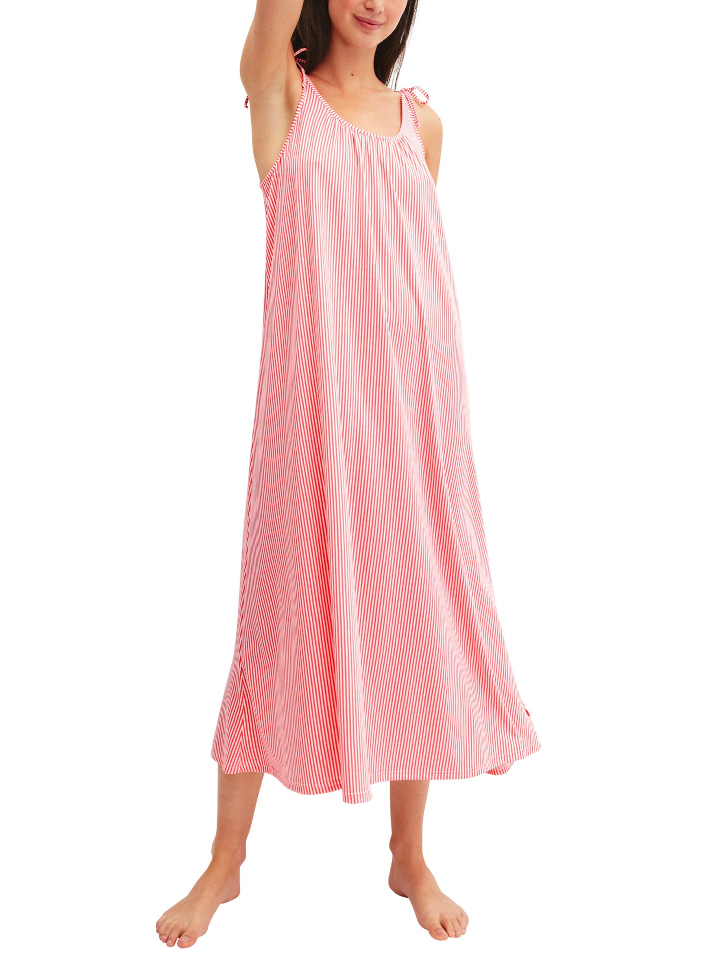 romantisches langes Nightdress ohne Arm im Streifen-Dessin aus Baumwoll-Modal-Jersey